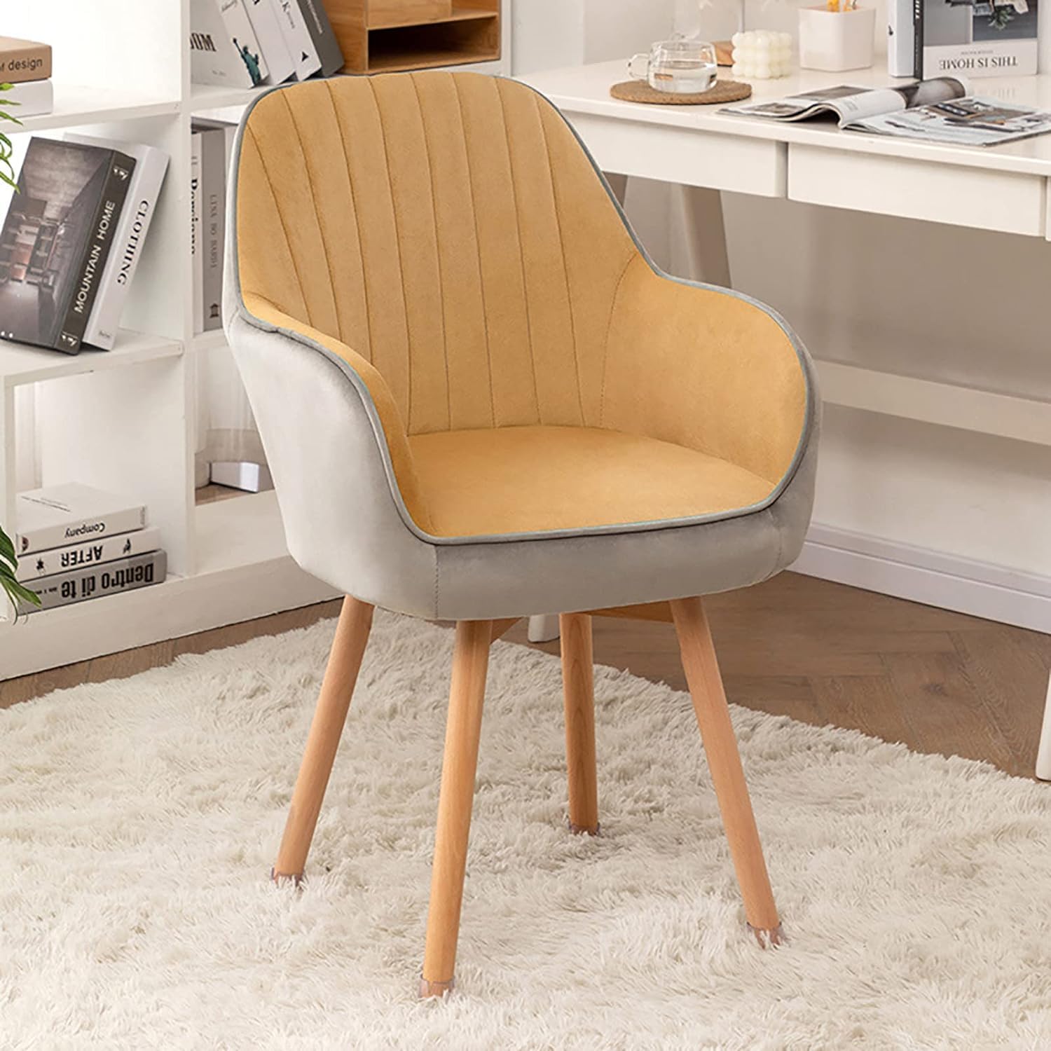 Chaise de salle à manger pivotante en bois et siège rembourré moderne