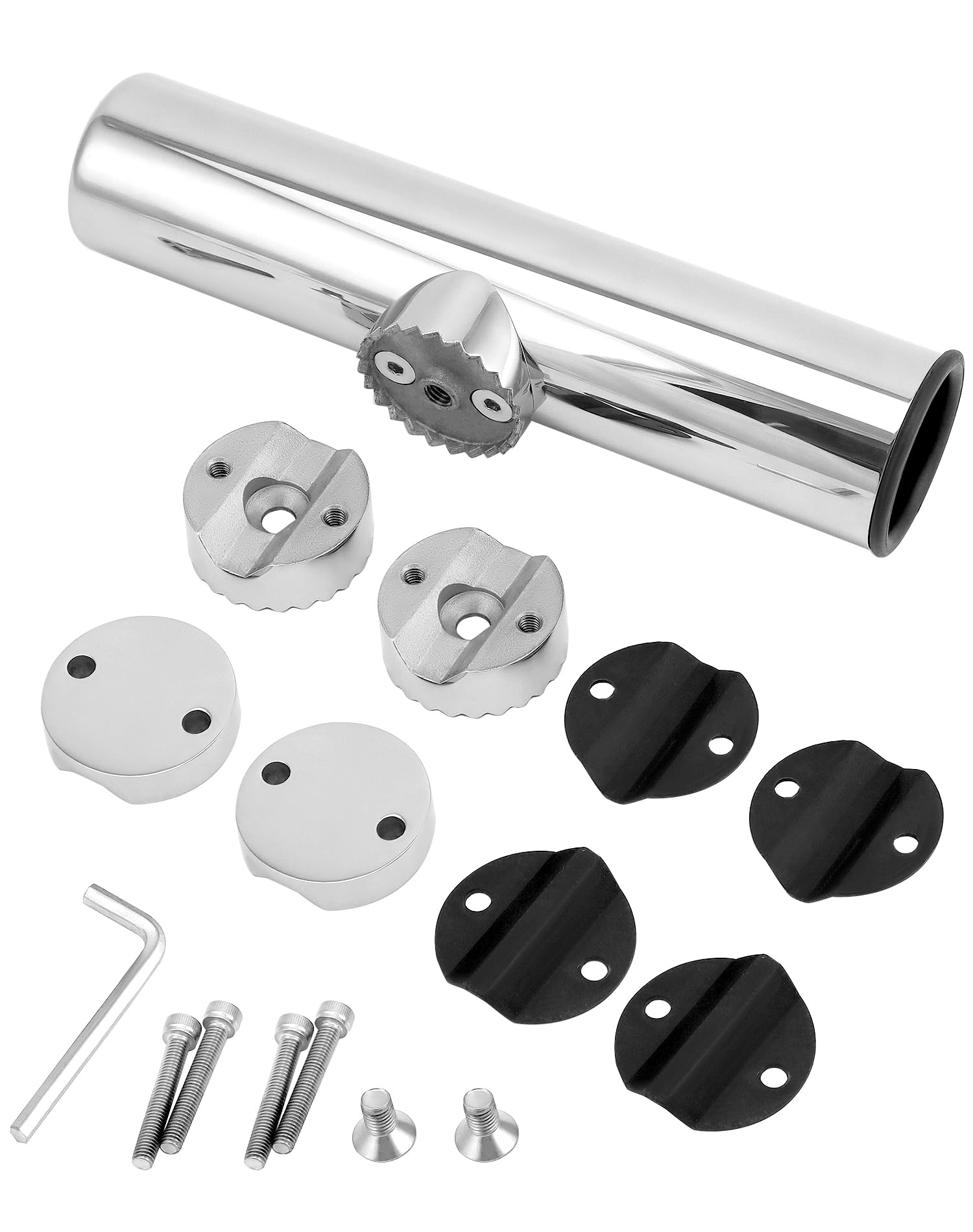 QWORK® 2 Pièces Porte de Canne à Pêche - Rotatifs à 360° - Acier Inoxydable 304 - Serrage sur Rails 19~25 mm - pour la Pêche sur Bateaux et Yachts