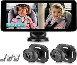 GEARMONSTER Baby Auto Kamera HD 1080P, 6,9'' Baby-Automonitor mit doppelter nach hinten gerichteter Kamera, IR-Nachtsicht, geteilte Bildschirmanzeige, Autositzkamera mit Weitwinkel
