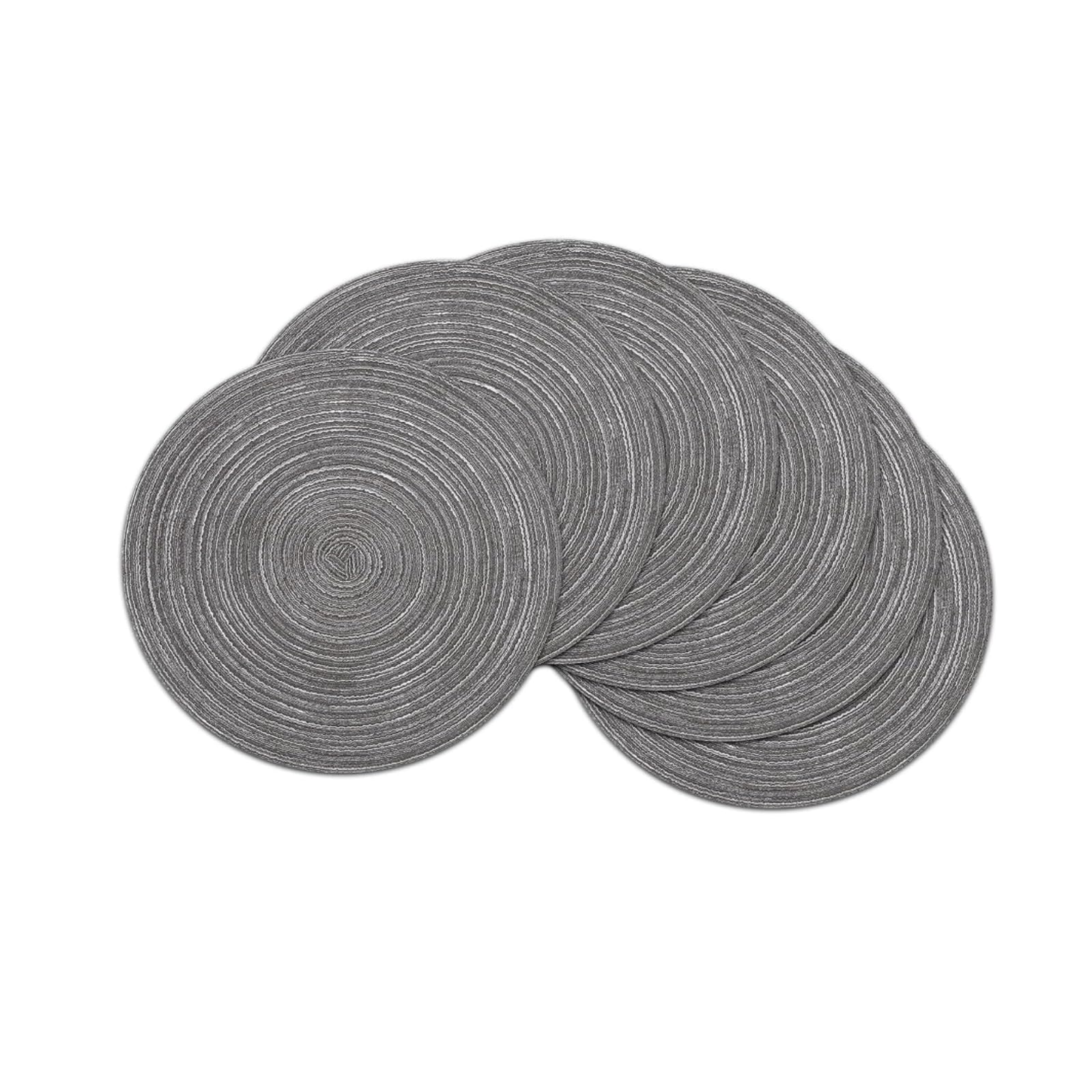 Woven Round Placemats Set of 6,Table Mats Washable Dining Table Place Mats， Heat Insulation Braided Dinner Table Mats Dining Table Place Mats for Kitchen Hotel Wedding Party (Gray)