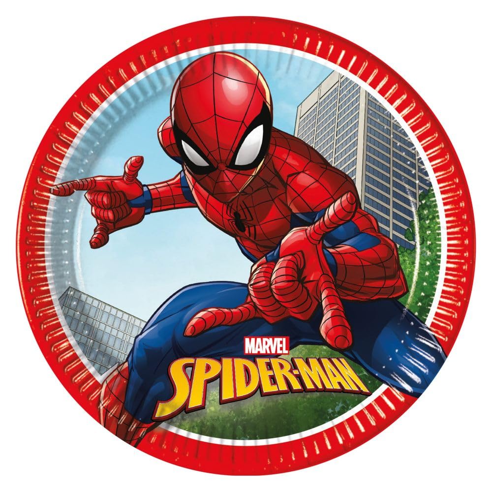 Procos Set di decorazioni per feste Spiderman, 36 pezzi, piatti di carta, bicchieri di carta, tovaglioli per la festa di compleanno dei bambini