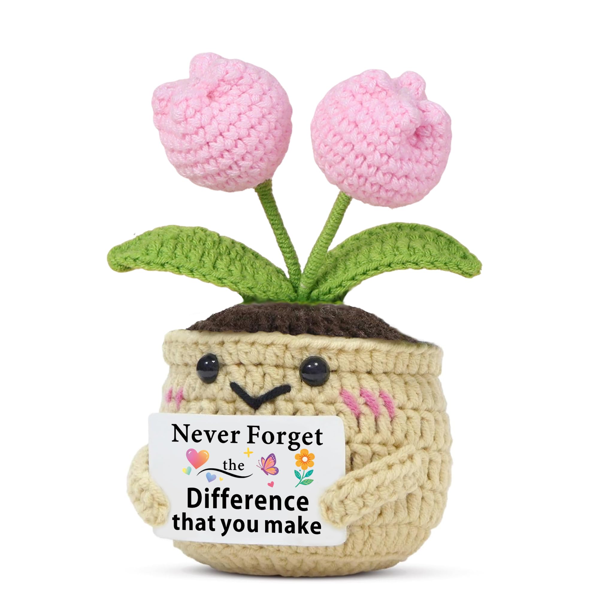 QMVMV Tiny Detalles Positive Handmade Crochet Tulip Mothers Day for Mum, Cute Birthday Gifts for Women, Thank You Gifts for Teacher, Coworker, Colleague, Friends and Sunflower Decor