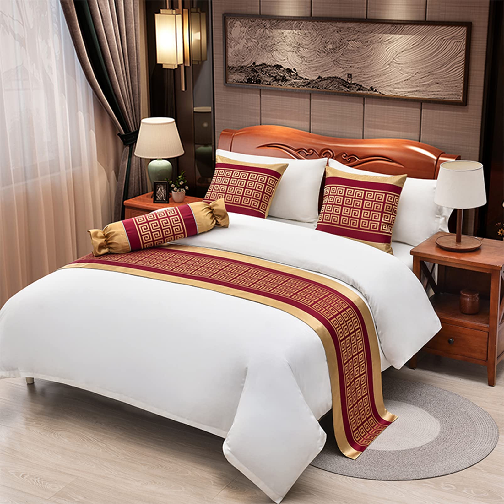QFWMCW Luxury Bed Runner Scarf High-end Jacquard Bed Flag Bed Towel King Size Soft BedSpread Bedding Scarf Hotel Decorative Bed Throw Blanket Bed Runner for Bedroom Guestroom Hotel