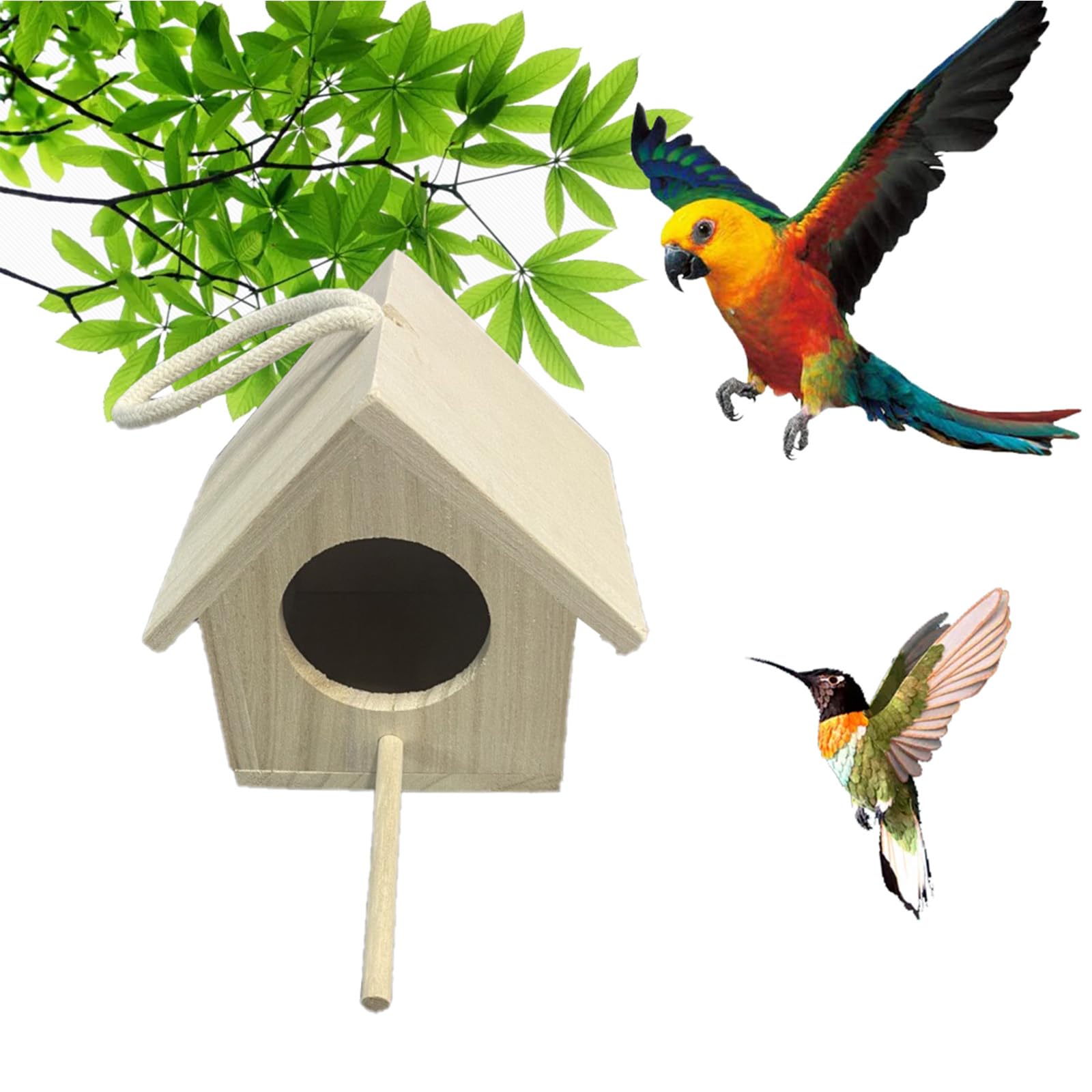 Cabane oiseaux en bois suspendre structure durable 14.3x11.6 cm pour petits oiseaux
