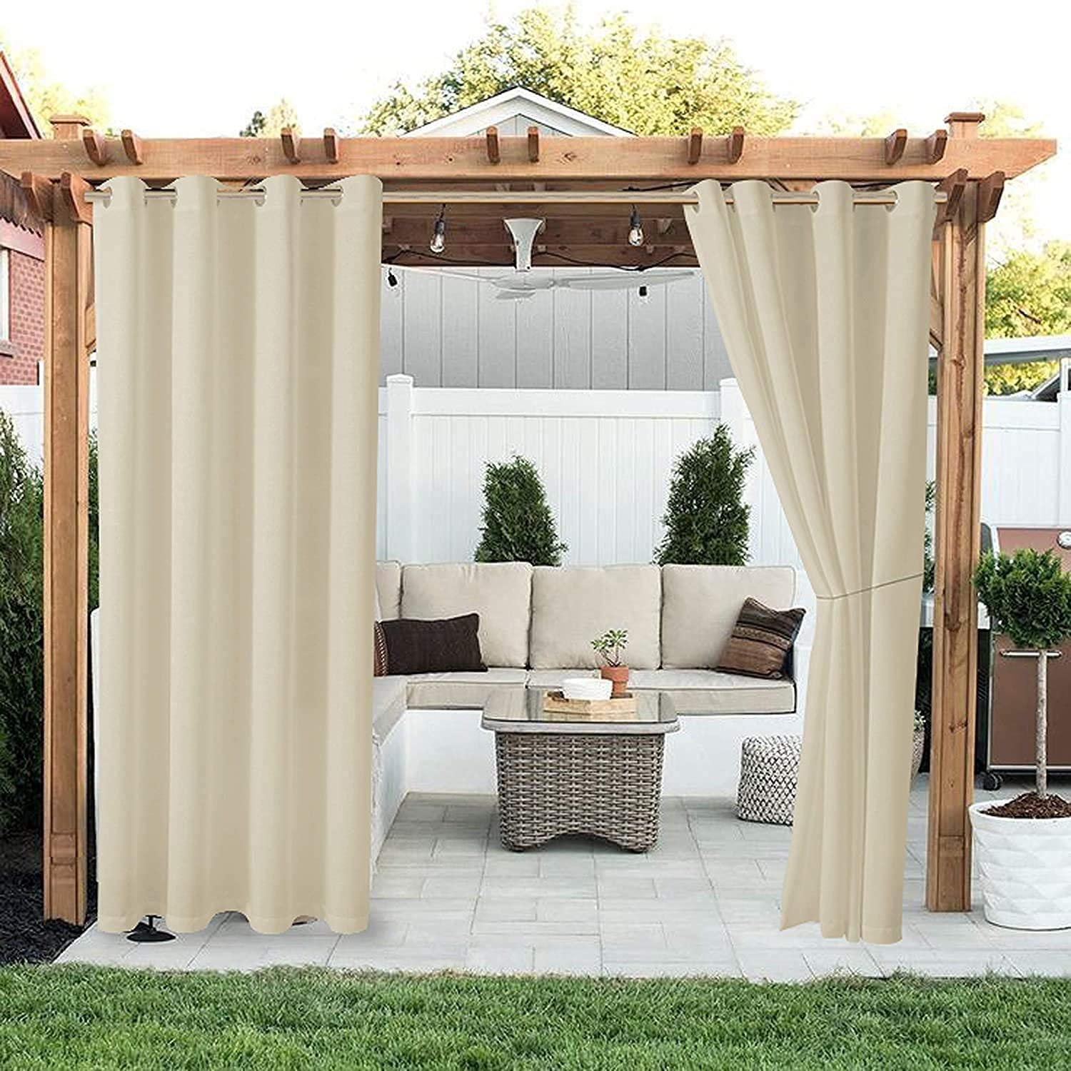 Extra breite, wasserdichte Vorhänge für den Außenbereich, für Terrasse, lichtbeständig, ideal für Schlafzimmer, Peras und Schiebetüren, Sonnenschutz