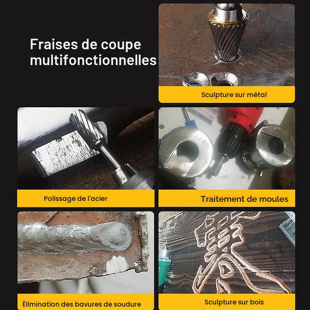 ASNOMY Kit de 5pcs Fraises Rotatives en Carbure de Tungstène Double Coupe Tige 6mm Tête 10mm Outil Perceuse Ponceuse Electrique Pour la sculpture sur métal, le polissage, la gravure