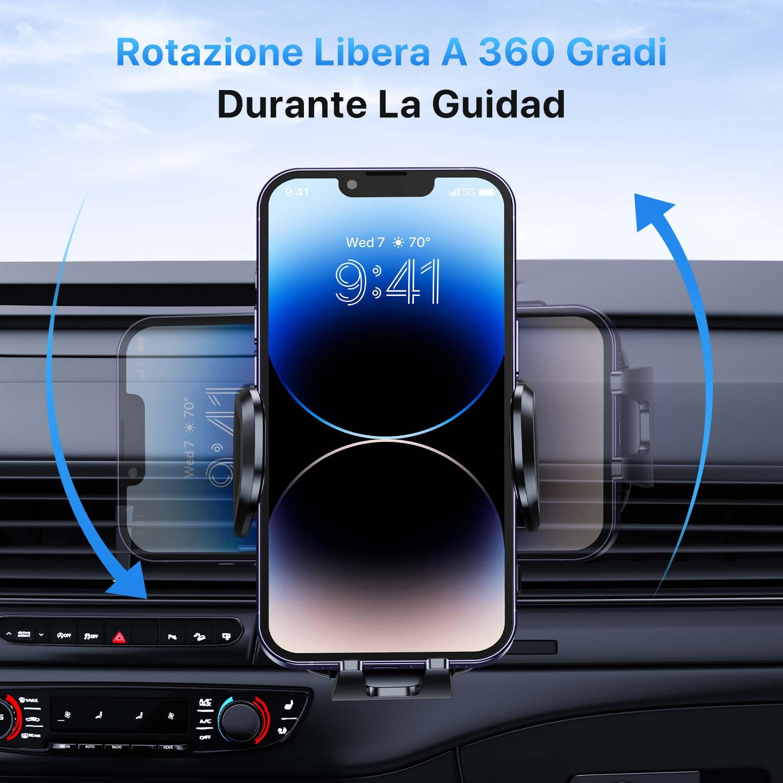 Miracase Supporto per Telefono Auto [Doppio Gancio Metallico] Stabile e Robusto Regolabile a 360 Gradi, Porta Cellulare per Presa D'aria Automobile per Smartphone Universale