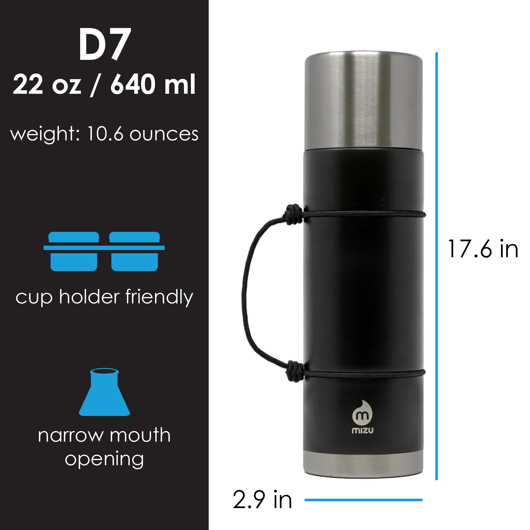 Amazon.com: Mizu D7 22 oz. Vacuum Insulated Stainless Steel Bottle