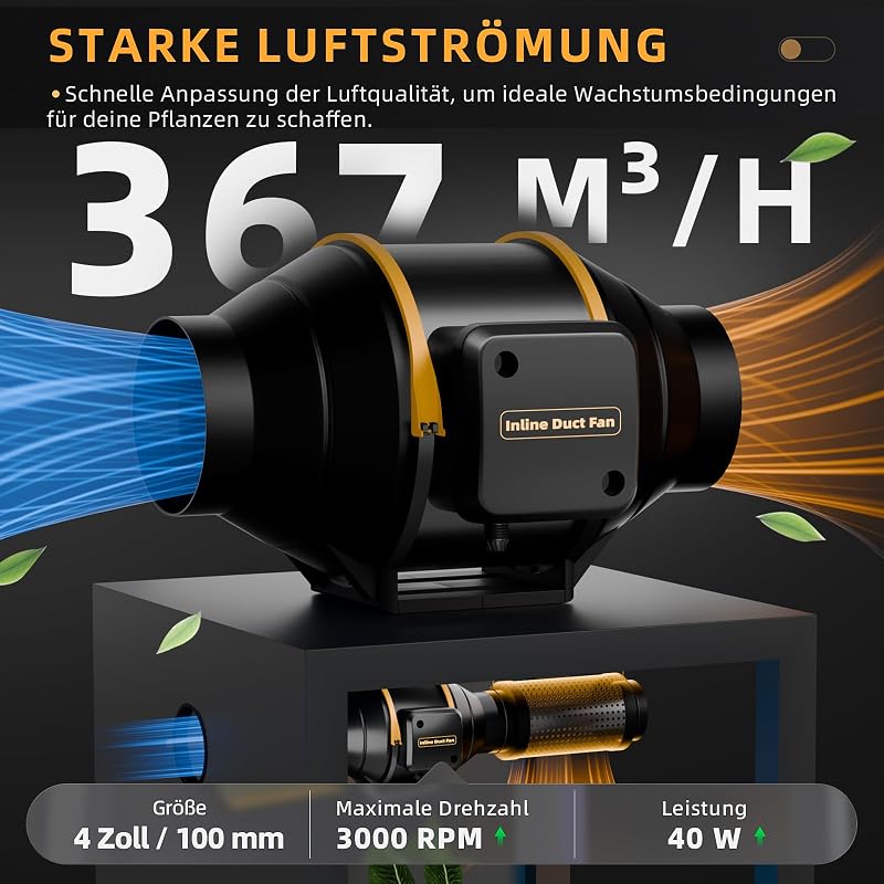 QiCrafe 100mm Intelligens Csatornaventilátor Távirányítóval, Hőmérséklet és Páratartalom Szabályozás