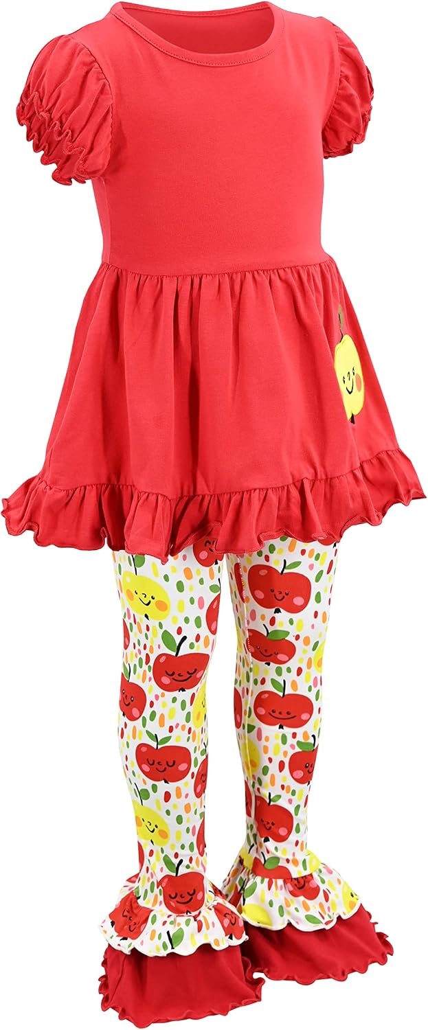 Unique Baby Girls Back to School Apple Embroidered 2 Piece Outfit