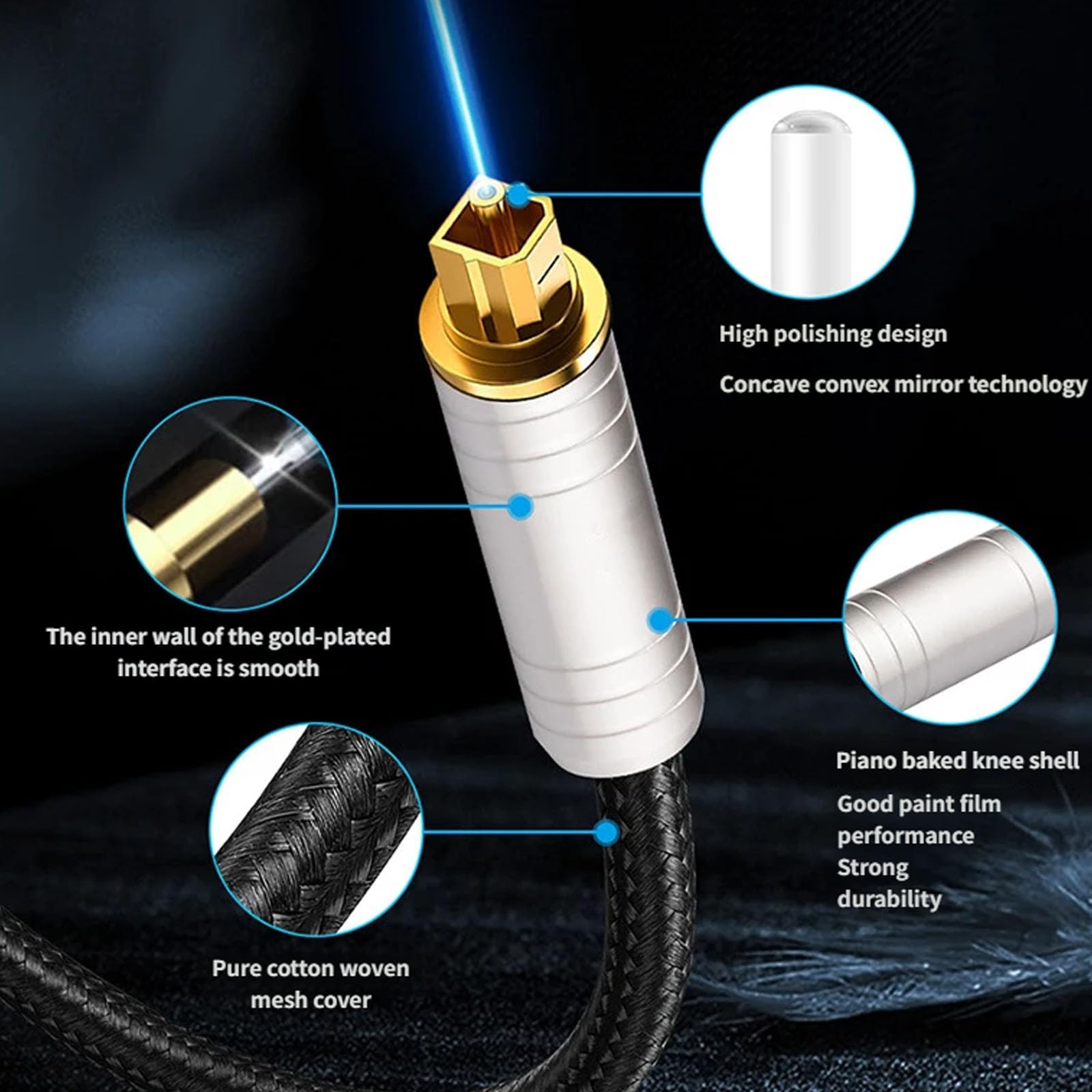 Cavo audio ottico digitale con connettori placcati in oro 24 K per trasmissione del suono ad alta fedeltà al sistema home theater