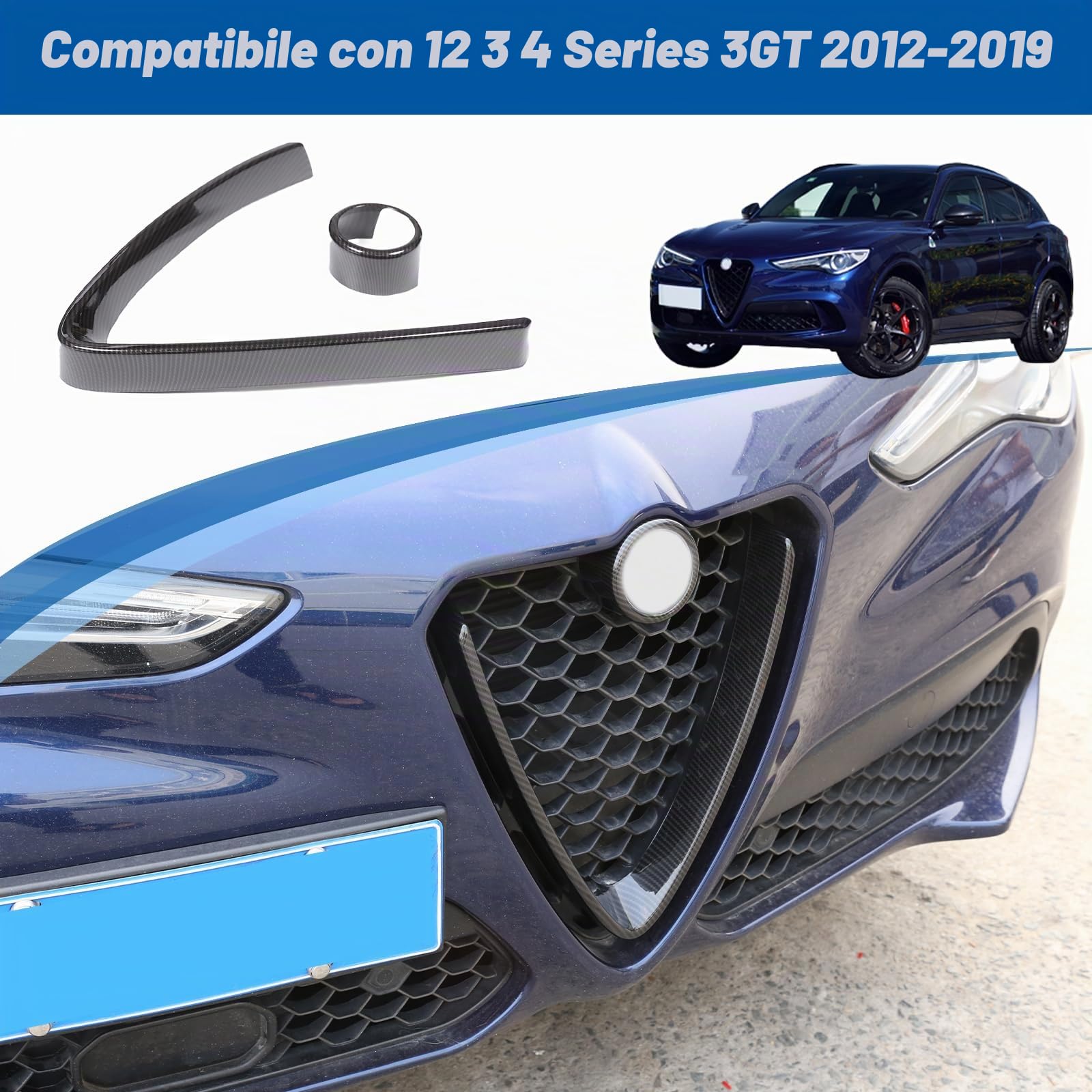 Carbon Fiber Style ABS plastica griglia anteriore decorazione telaio Trim per Stelvio 2017 2018 2019 2020 2021 2022 2023 2024 2025 pezzi