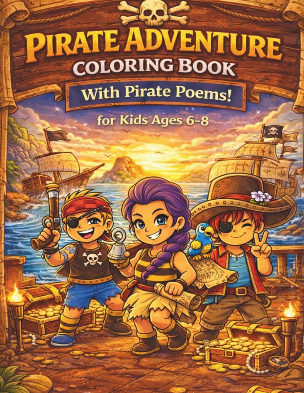 Pirate Adventure Coloring Book with Pirate Poems for Kids Ages 6–8: 30 Fun Pirate Coloring Pages with Rhyming Treasure Stories, Maps & Adventure Scenes (Brave Little Steps – Theme Adventures Series)