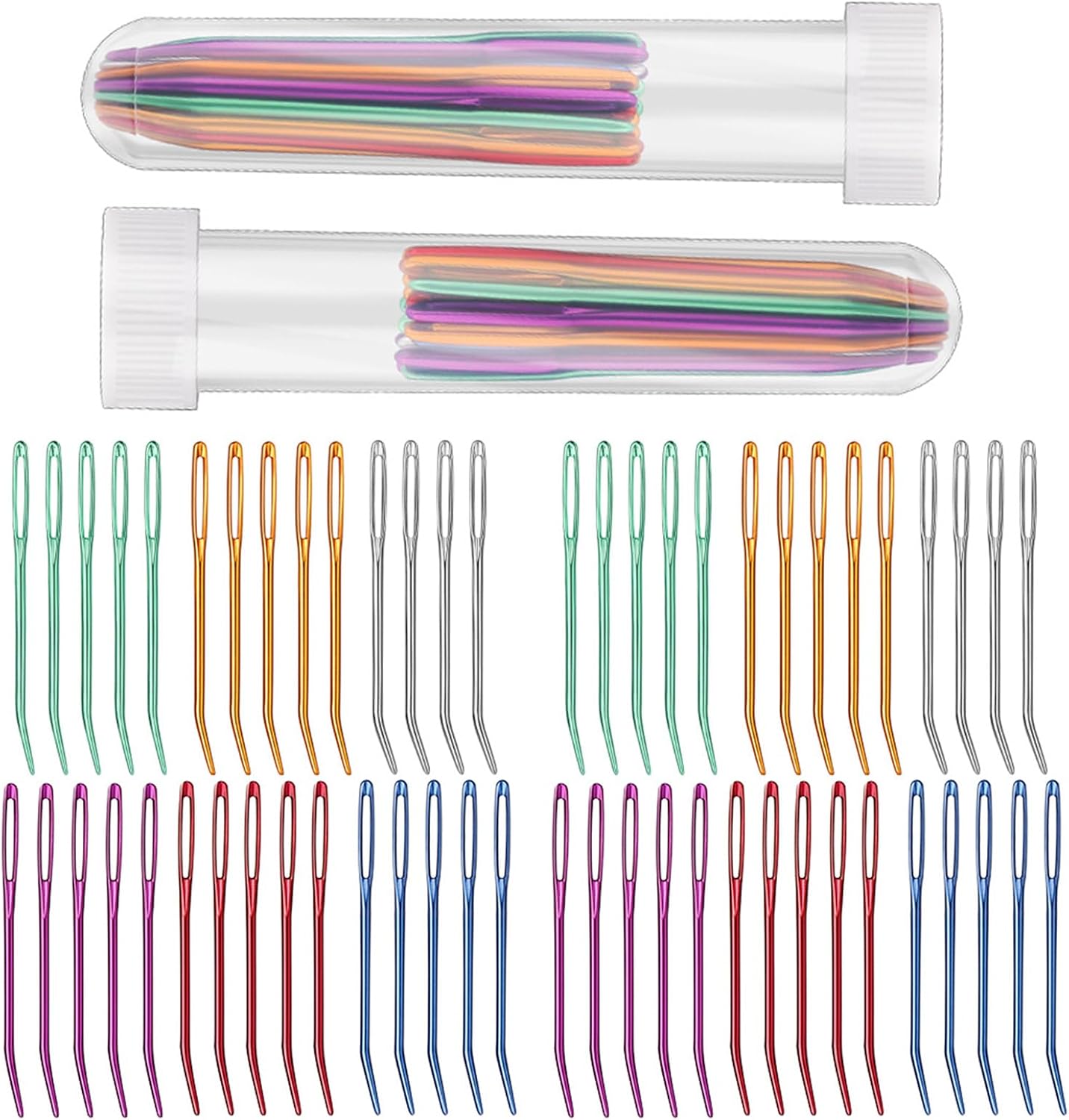 58Pcs Large Eye Curved Needle Aluminum Tapestry Needle For Embroidery Knitting Weaving Big Eye Bent Tip Needle