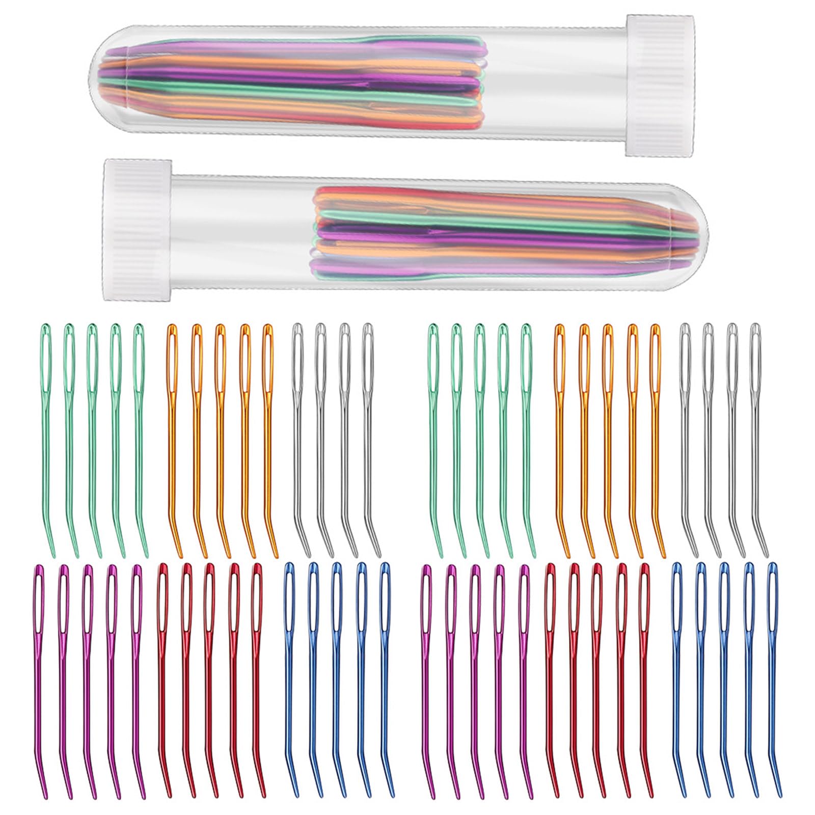 58Pcs Large Eye Curved Needle Aluminum Tapestry for Embroidery Knitting Weaving, Big Eye Bent Tip Multiple Size