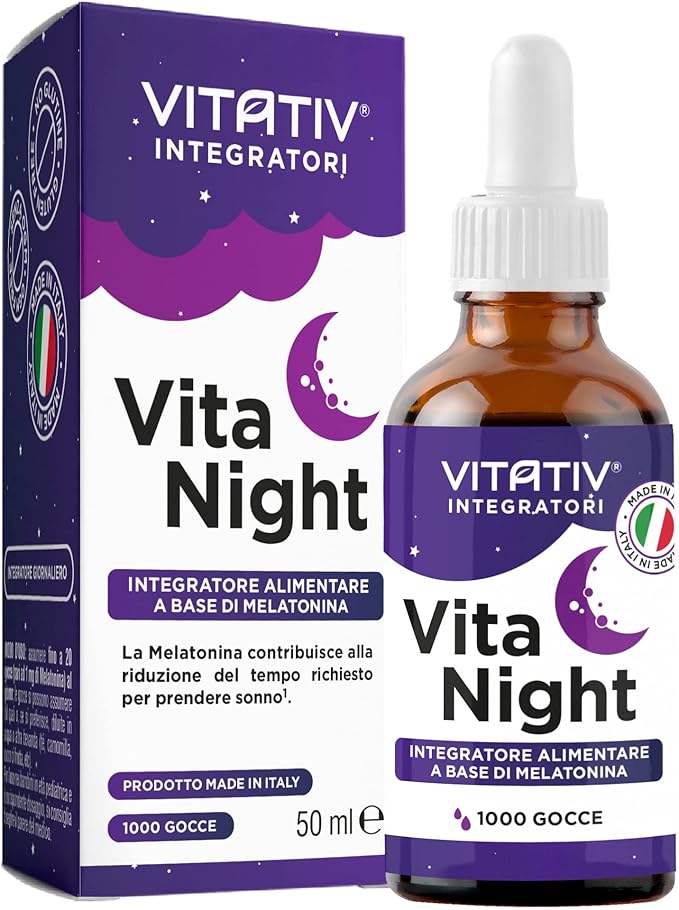 VITATIV® VITA NIGHT Melatonina Pura in Gocce per Dormire Integratore per il Sonno che VITATIV® VITA NIGHT Melatonina Pura in Gocce per Dormire Integratore per il Sonno che