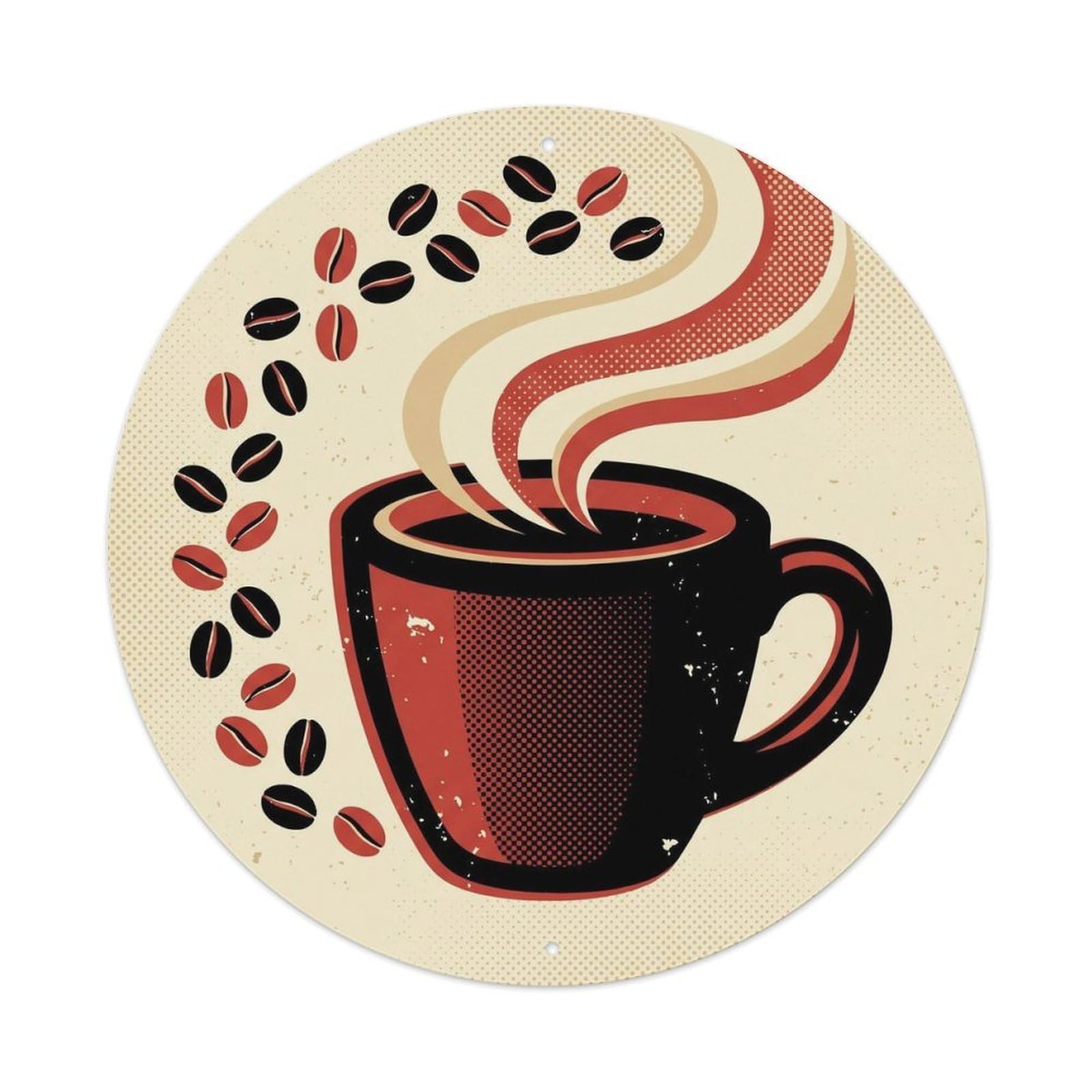 Retro Espresso Coffee Beans Advertising Roastery Rustic Metal Tin Sign Plaque Wall Decor for Cafe, Man Cave, Club Bar, Office, Home Garden Round Metal Poster 8x8Inch