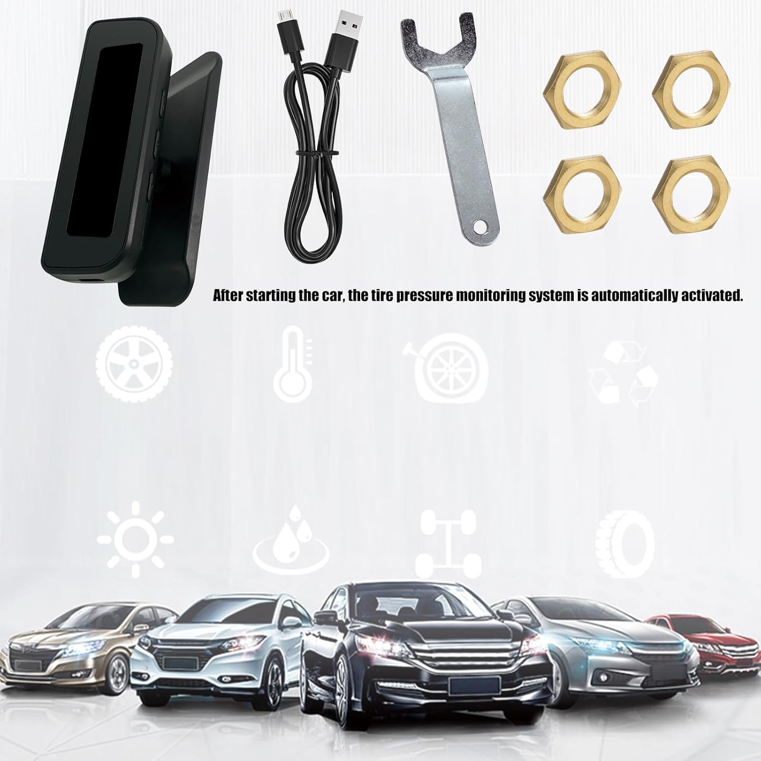 Tire Pressure Systems Solar Power USB Rechargeable Pressures Alerts for Camping Trailer Pressure Solar USB