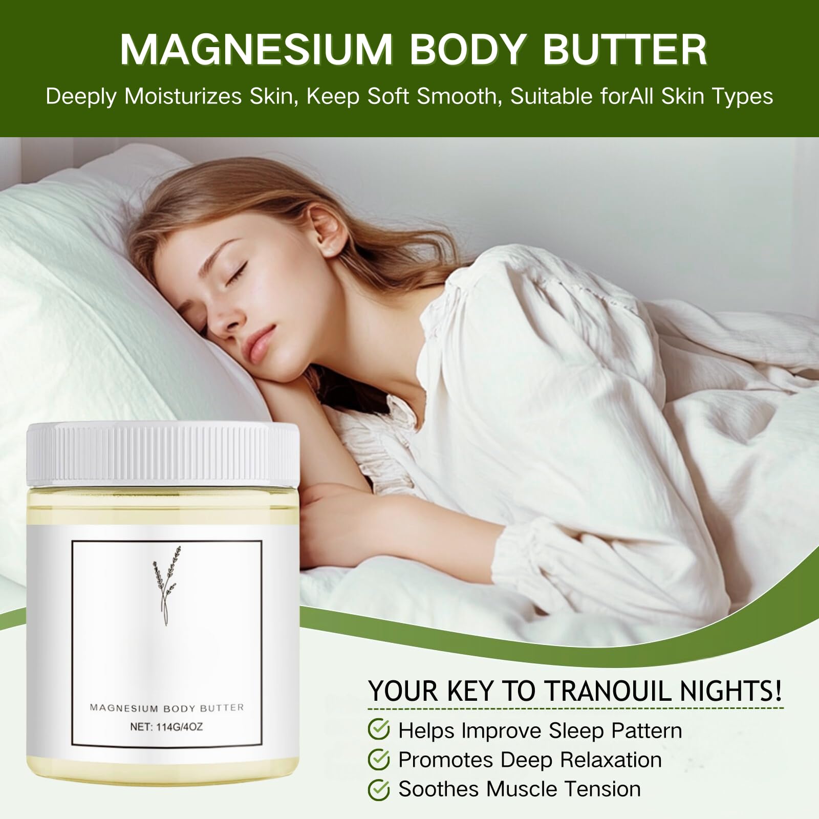 Magnesium Body Butter, Magnesium Cream for Sleep & Feet, Moisturizing Lotion with Aloe - Image 2