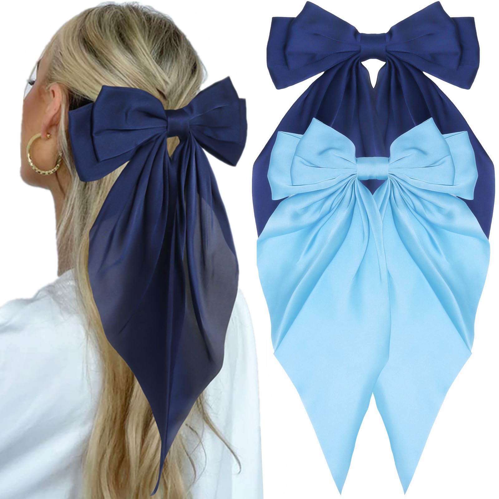 Amazon.com : 2PCS Hair Bows for Women Blue Hair Bow Clips, Big