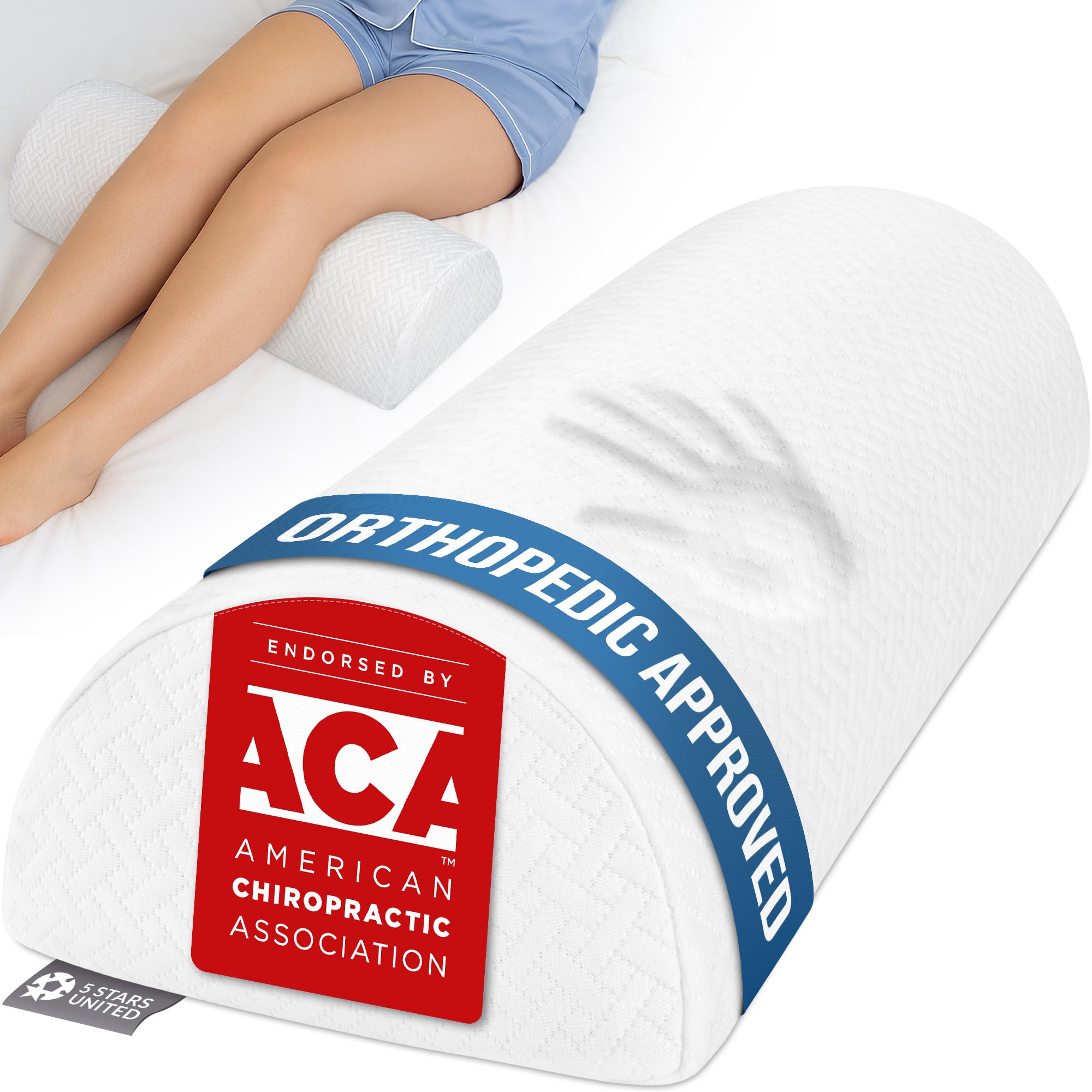 5 STARS UNITED Knee Pillow for Back Sleeping – Large Half Moon Bolster Pillow for Legs, Under Knee Pillow for Sleeping on Back, Memory Foam Leg Pillow for Back Pain, White