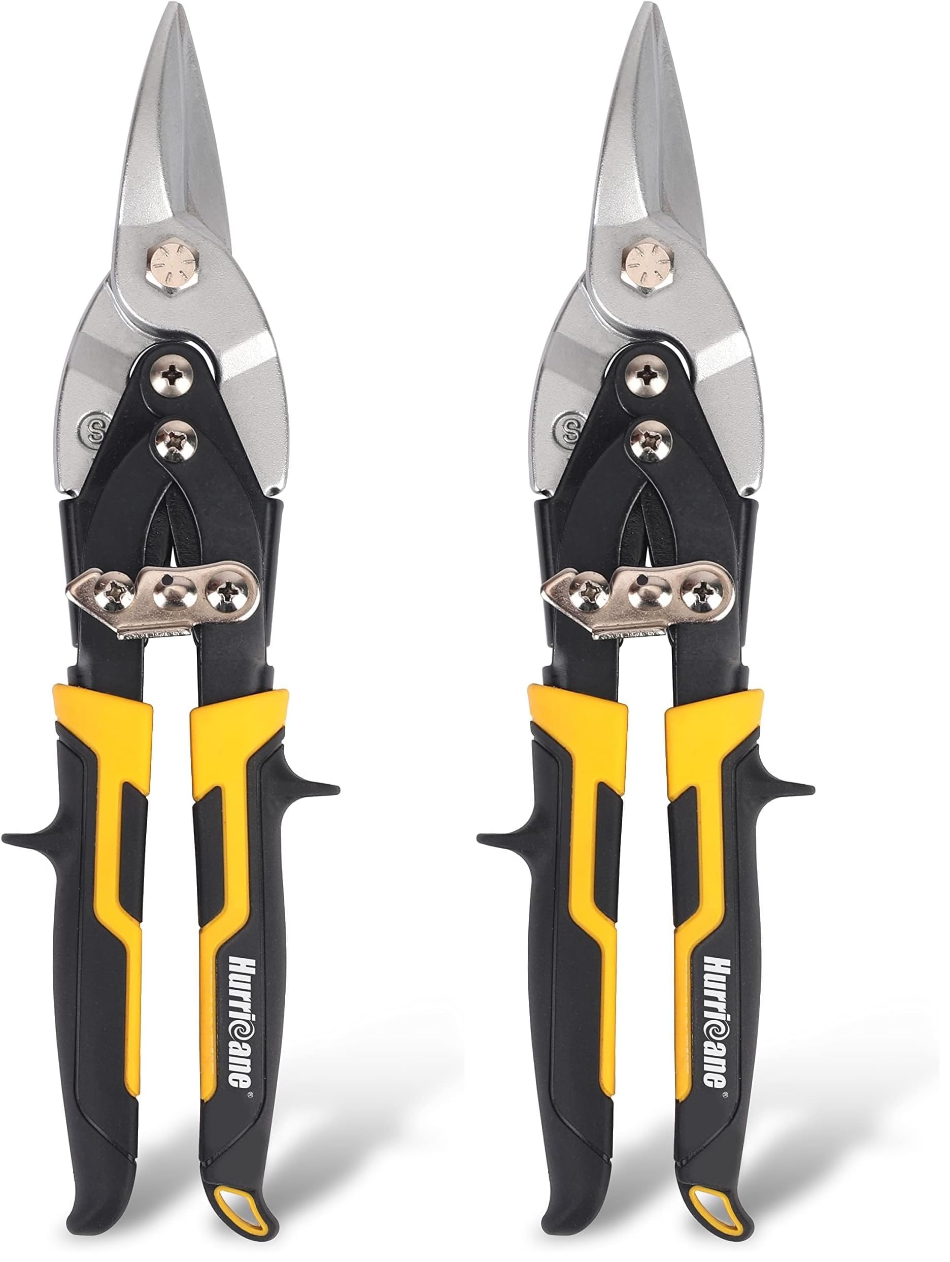 HURRICANE 10 Inch Aviation Tin Snips, Cr-Mo Aviation Snips for Cutting Metal Sheet, Heavy Duty Sheet Metal Cutter Shear, Straight Cut, High Leverage Aviation Snip, Up to 40% Labor Saving (Pack of 2)