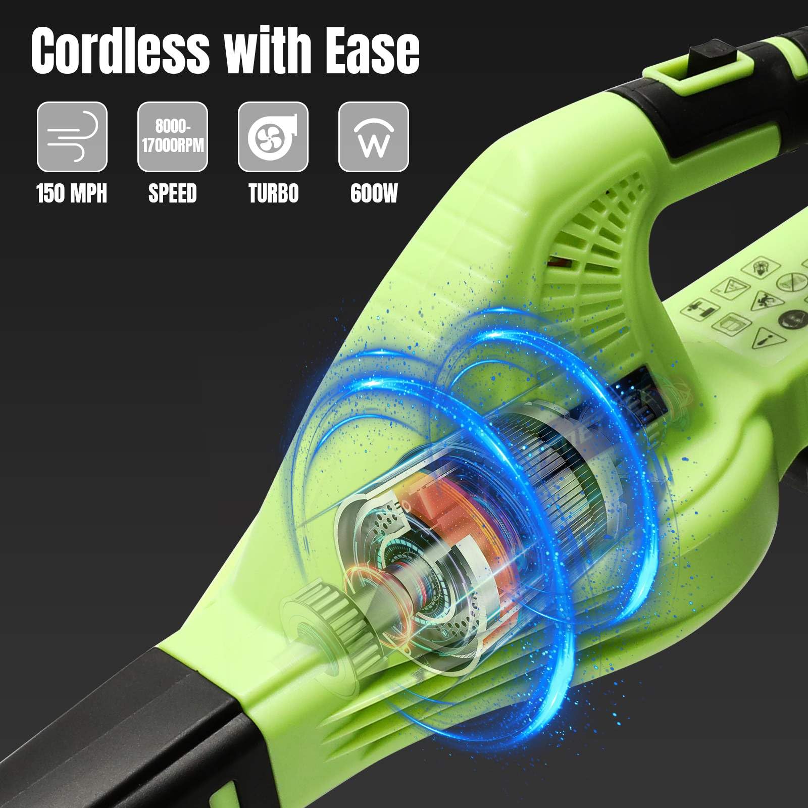 Soplador de hojas 21 V, inalámbrico, con batería y cargador, velocidad 15.000 rpm, soplador 2-en-1, soplador eléctrico para mantenimiento del césped y remoción de nieve (2 baterías)
