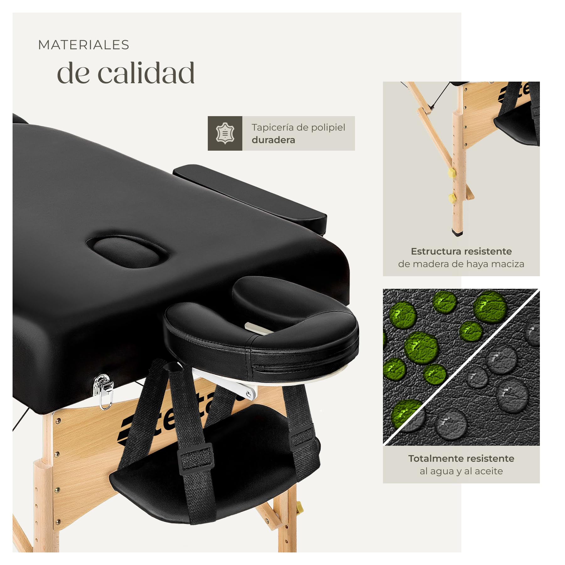 tectake® Camilla Masaje Plegable de Madera, Camilla Profesional para Fisioterapia, Quiromasaje, Tatoos, Reiki, con Taburete, Cojines y Bolsa Transporte - Negro
