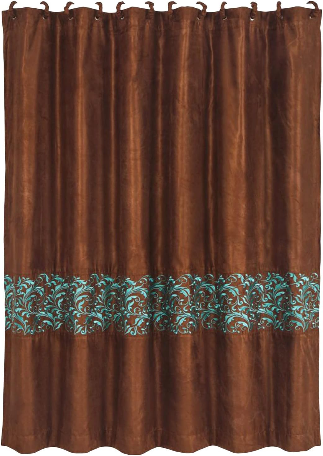 Paseo Road Wyatt Western Rustic Bathroom Fabric Shower Curtain with 12 Hooks, 72x72 inch, Brown with Turquoise Swirl Pattern, Lodge Southwestern Style