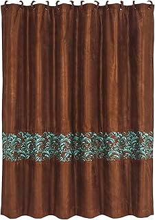 Paseo Road Wyatt Western Rustic Bathroom Fabric Shower Curtain with 12 Hooks, 72x72 inch, Brown with Turquoise Swirl Pattern, Lodge Southwestern Style - Buy now