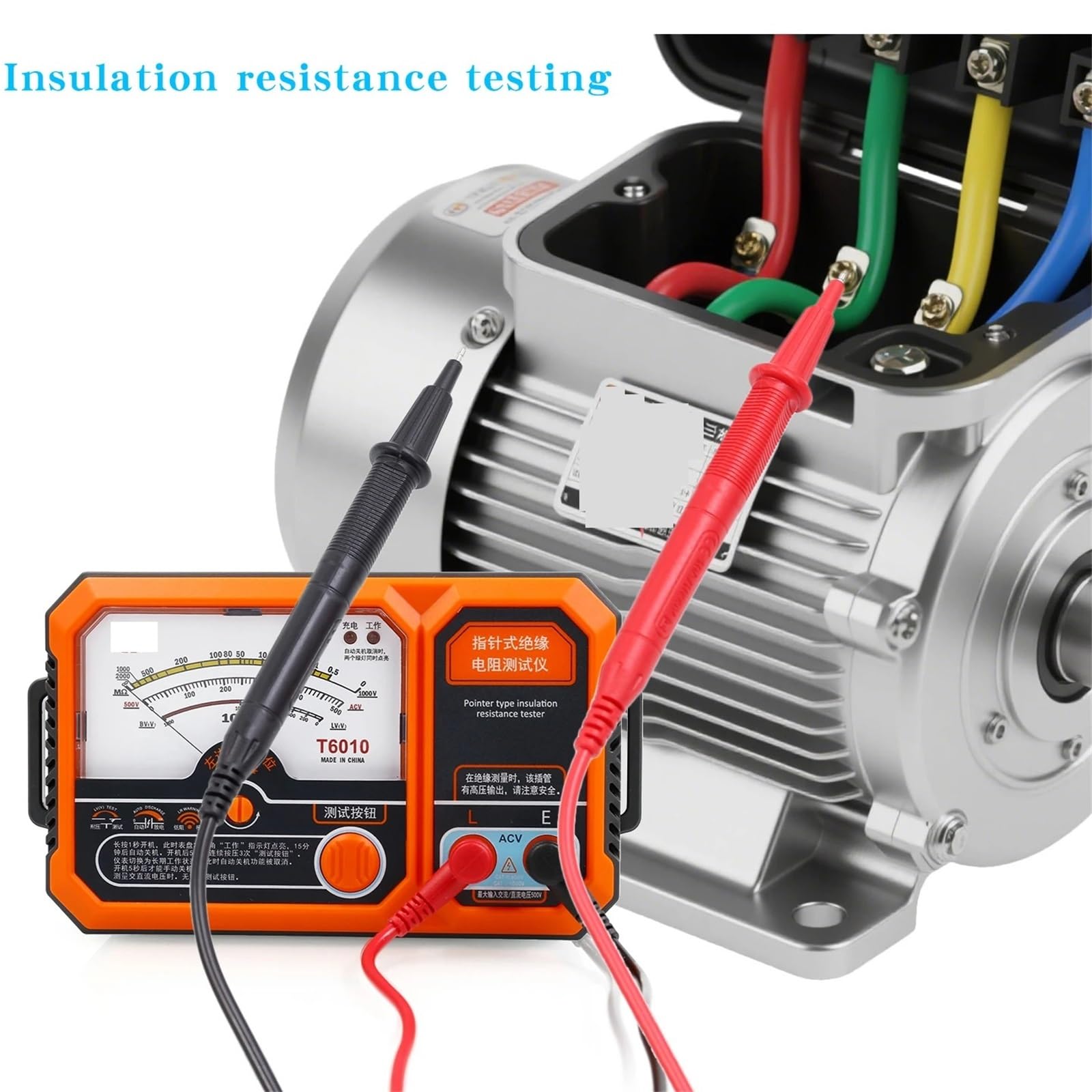 Analizzatore di reti elettriche, T6005 Tester di resistenza isolamento analogico ricaricabile USB 500V T6010 Megaohmmetro