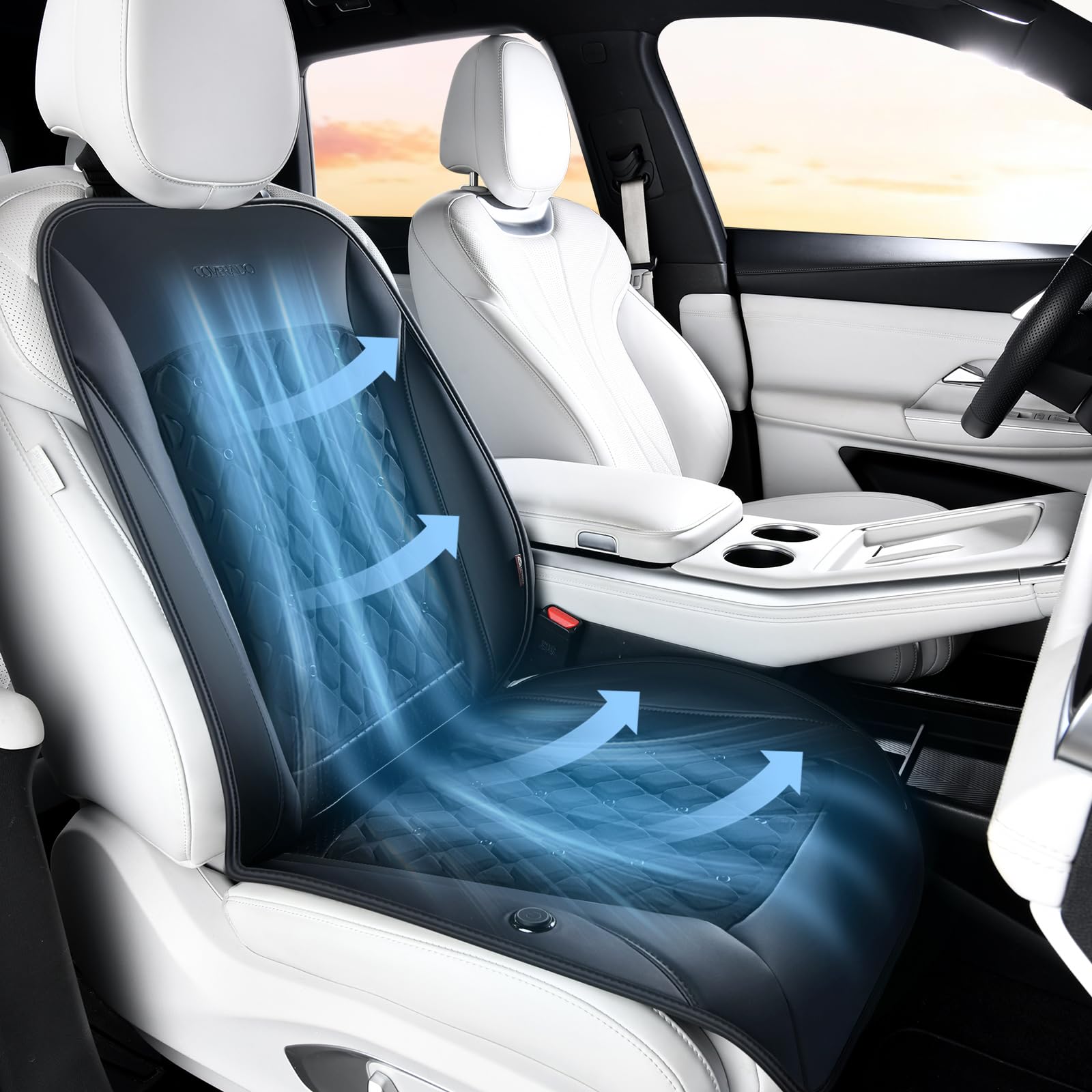 Coverado 2026 Cooling Car Seat Cushion 12V-24V Universal Air Ventilated Seat Cover Featuring 8 Cooling Fans Works for Car SUV Pickup Truck Breathable Cool Driving Seat Pad Fashion Black