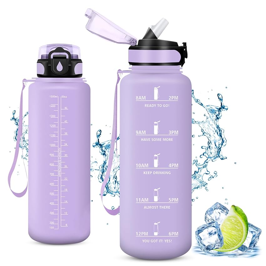 Vikaster Borraccia bambini, 1500ml Borraccia con cannuccia, Water Bottle Senza BPA & Prova di Perdite, Bottiglia Acqua Sportiva per, Palestra, Yoga, Ufficio, Trekking, Outdoor