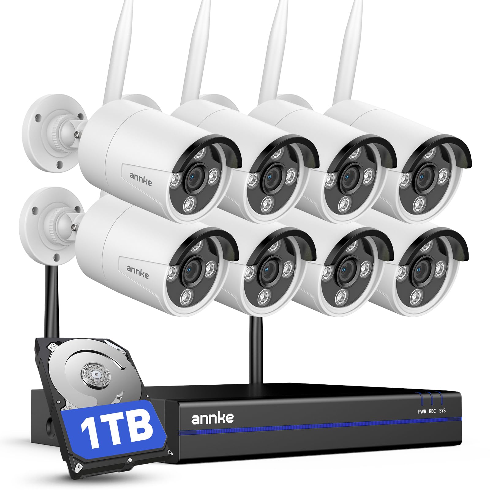 ANNKE 2K WLAN Überwachungskamera Set Aussen, 8X 2K WiFi Kamera, 16CH 4K NVR mit 1TB HDD, Vollmetallmaterial, 5GHz/2,4GHz Wi-Fi, Farbnachtsicht, Personenerkennung, 2-Wege-Audio, 24/7 Aufzeichnun, IP67