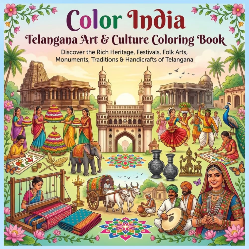 Color India: Telangana Art & Culture Coloring Book: 40 Beautiful Coloring Pages Featuring Telangana's Heritage, Festivals, Folk Arts, Monuments, Traditions, Handicrafts, and Cultural Treasures