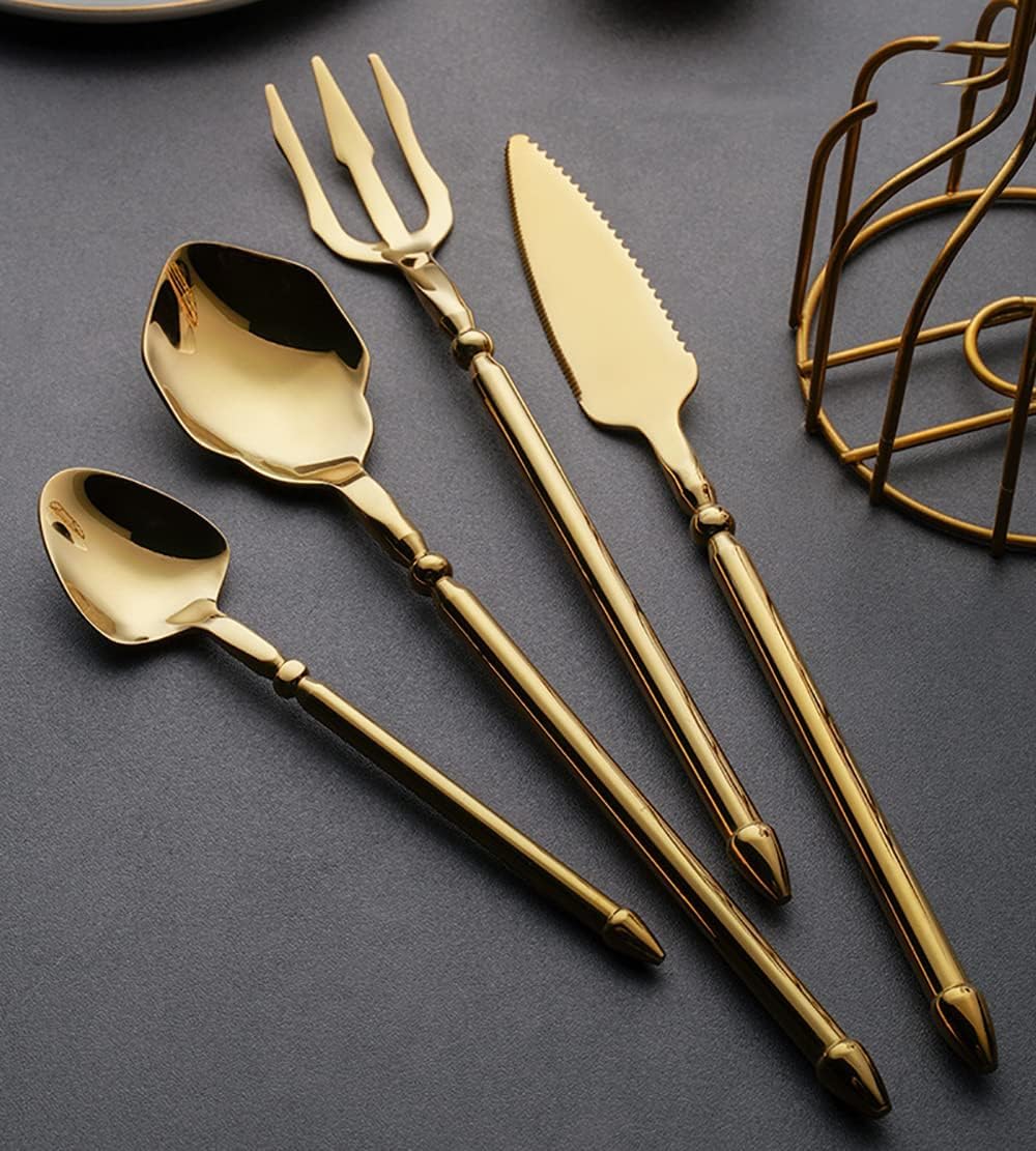 Ce Service de Couverts dorés pour 10 Personnes, en Acier Inoxydable 18/10 Durable, est Un Ensemble de 40 pièces au Style Moderne et créatif, idéal pour la Maison, la Cuisine, Les Mariages et
