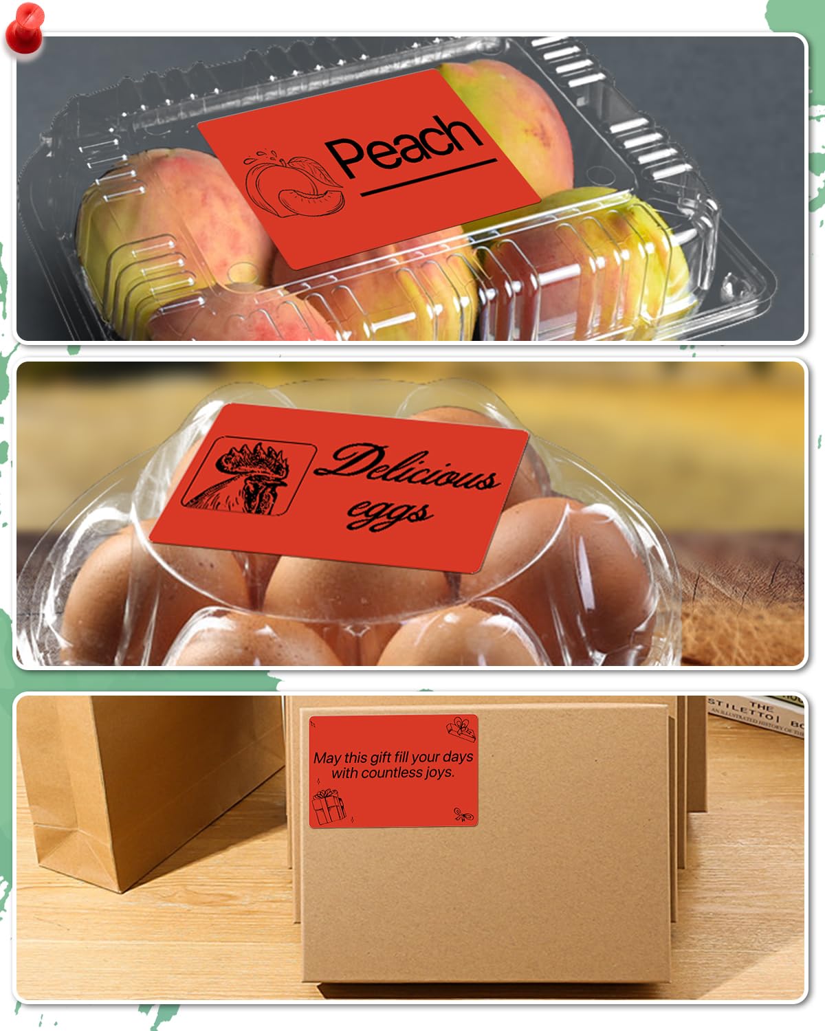 Rechteckige Thermo-Etiketten-Aufkleber, 7,6 x 5,1 cm, selbstklebende Thermodirekt-Aufkleber, Etiketten für Barcode-Versand, kompatibel mit Thermo-Etikettendruckern, 500 Etiketten/Rolle, Rot