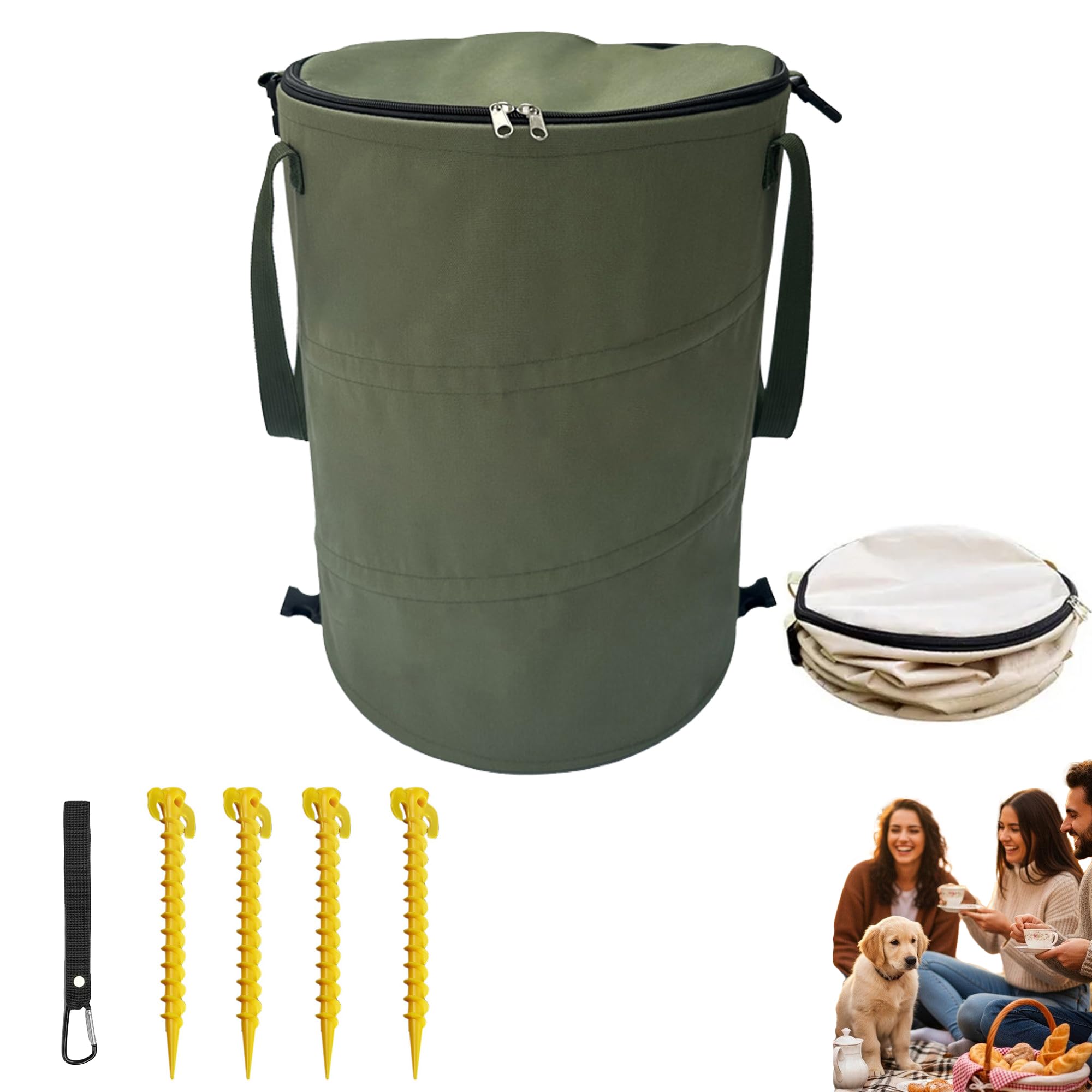 Genérico Cubo de basura camping plegable,Papelera camping plegablee,Cubo basura exterior plegable para playa jardín y camping,Estructura estable portátil sin instalación fija,Capacidad 37 L (Verde)