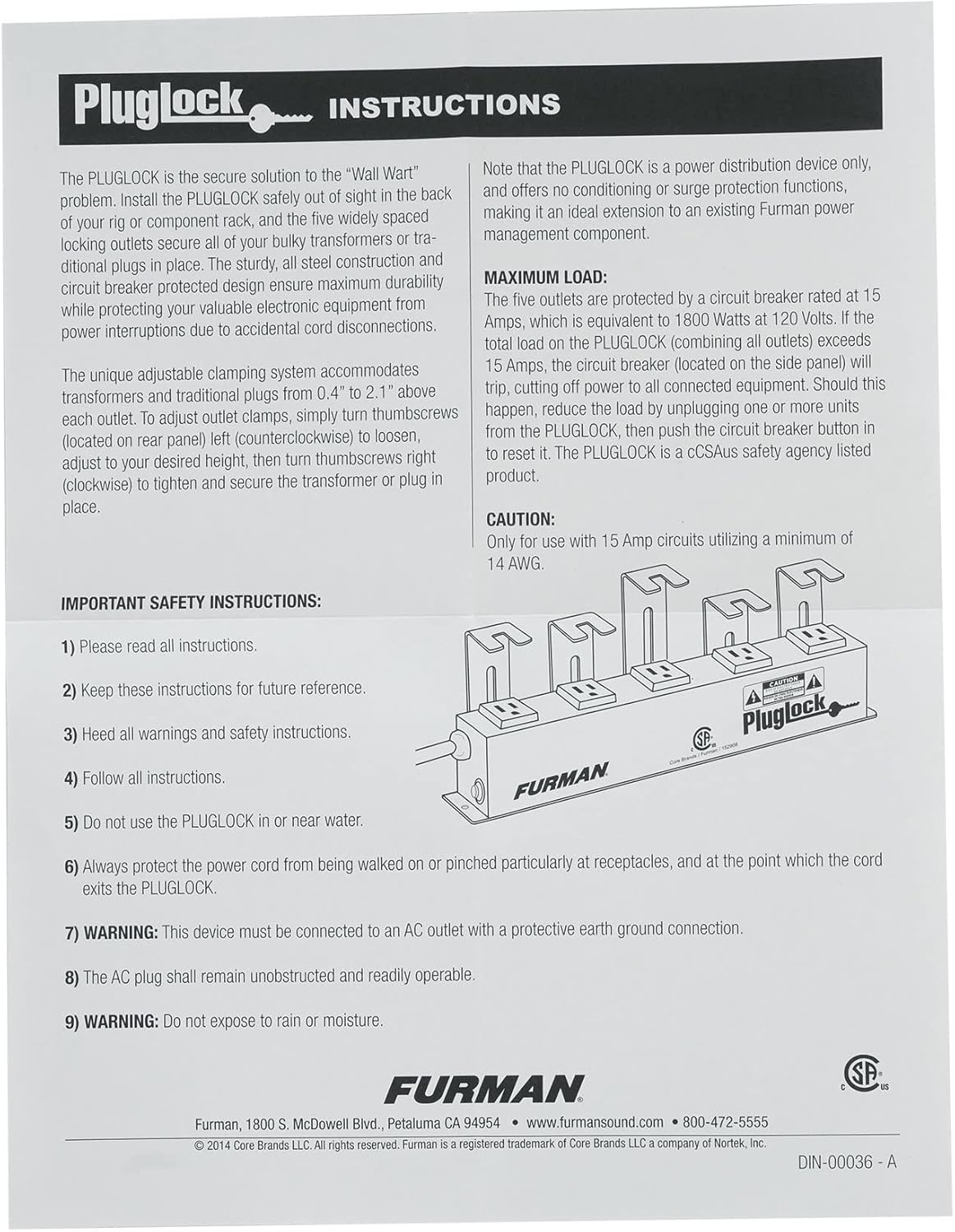 Furman PlugLock Outlet Strip