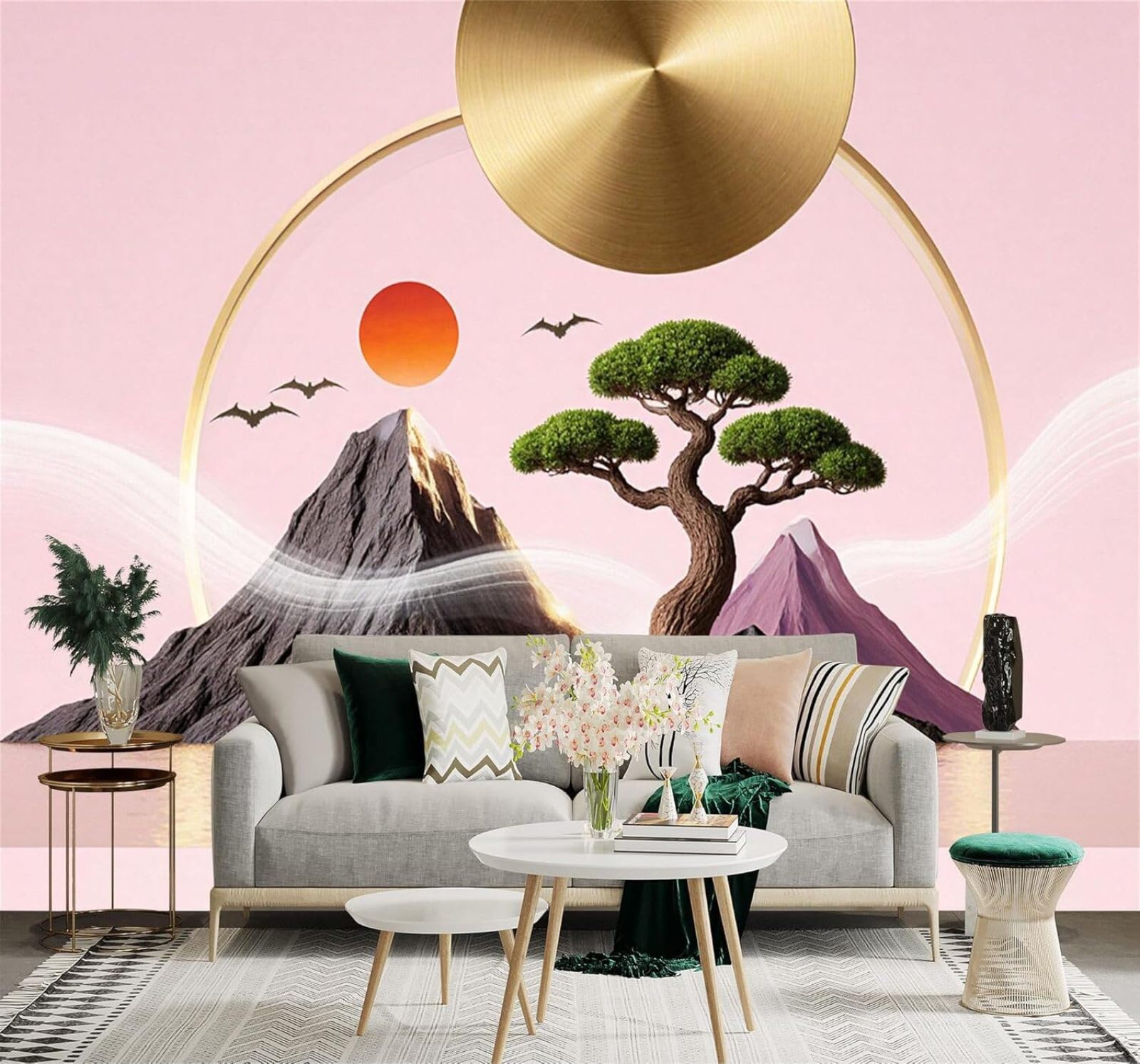 Xlming 250Cm×170Cm(B×H) Fawn Trees Lake Reflection Sunset Mountain Scenery 3D Wallpaper Silky Texture Home Study Office Grey Dining Room Sofa Bedroom Living Room Tv Backdrop-250Cm×170Cm