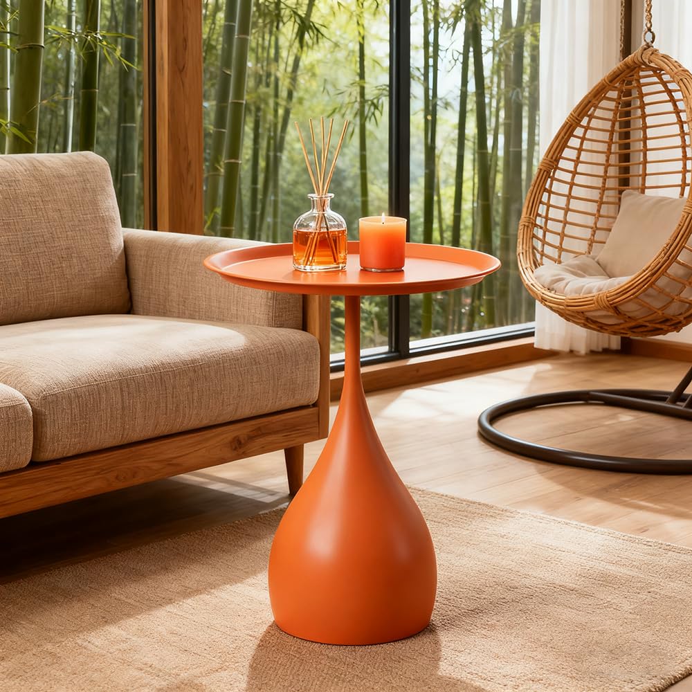 Small End Table Round Side Tables Living Room, Metal Coffee Accent Table | Boho Decor Drink Table, Modern Bedside Nightstand for Bedroom, Mid Century Sofa Table for Couch Outdoor Patio Yard Balcony