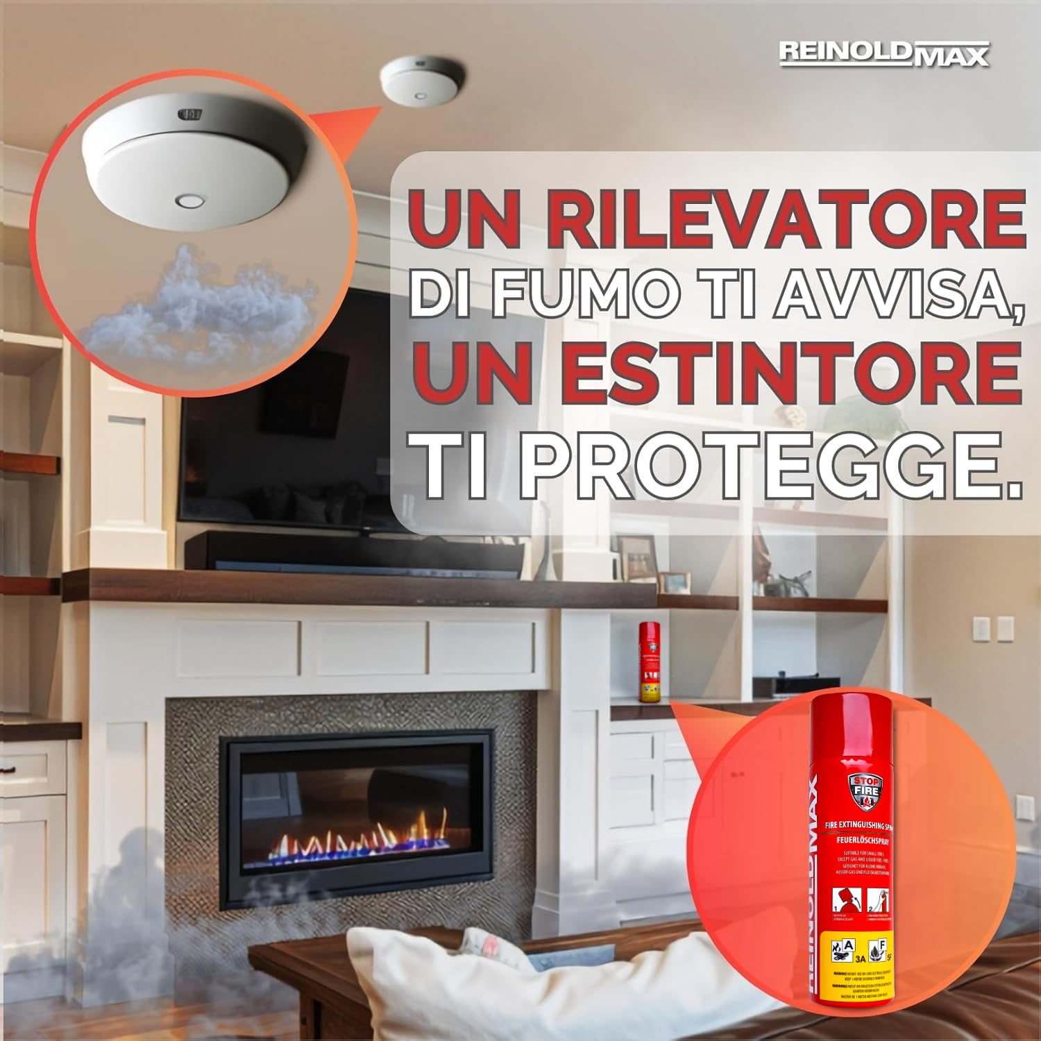 2X Reinoldmax Estintore Casa, Piccolo Aerosol Estintori Per Casa, Mini Estintori Spray per Cucina, Campeggio, Camper, Casa, Camino, Auto, Estintore Elettrico, Accessori Per Auto