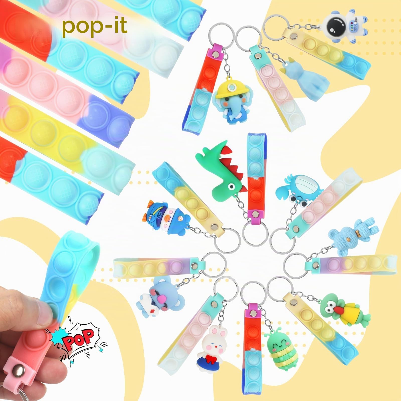 Gudotra 32 Pezzi Portachiavi Animale Gadget Compleanno Bambini con Pop it Fidget Toys Antistress Regalini per Invitati Alunni Fine Anno Scolastico Pensierini per Bambini Dopo Festa