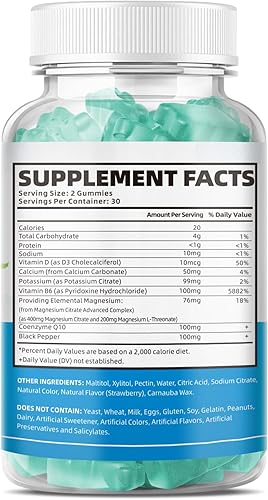 Miniatura 8 de Gomitas de potasio para adultos, suplemento de magnesio y potasio de alta absorción con vitamina B6 para calambres en las piernas y salud muscular,