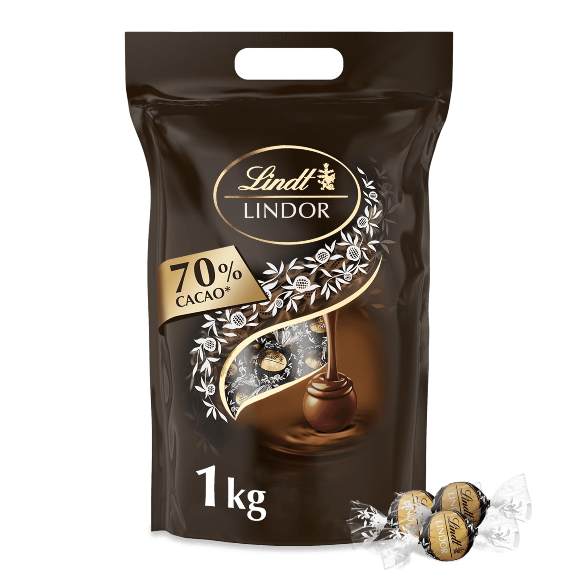 Lindt LINDOR Schokoladen Kugeln Extra Dunkel | ca. 80 Kugeln Edelbitterschokolade feinherb | dunkle Schokolade mit 70% Kakao | Großpackung, Pralinen-Geschenk | 1kg (1er Pack)