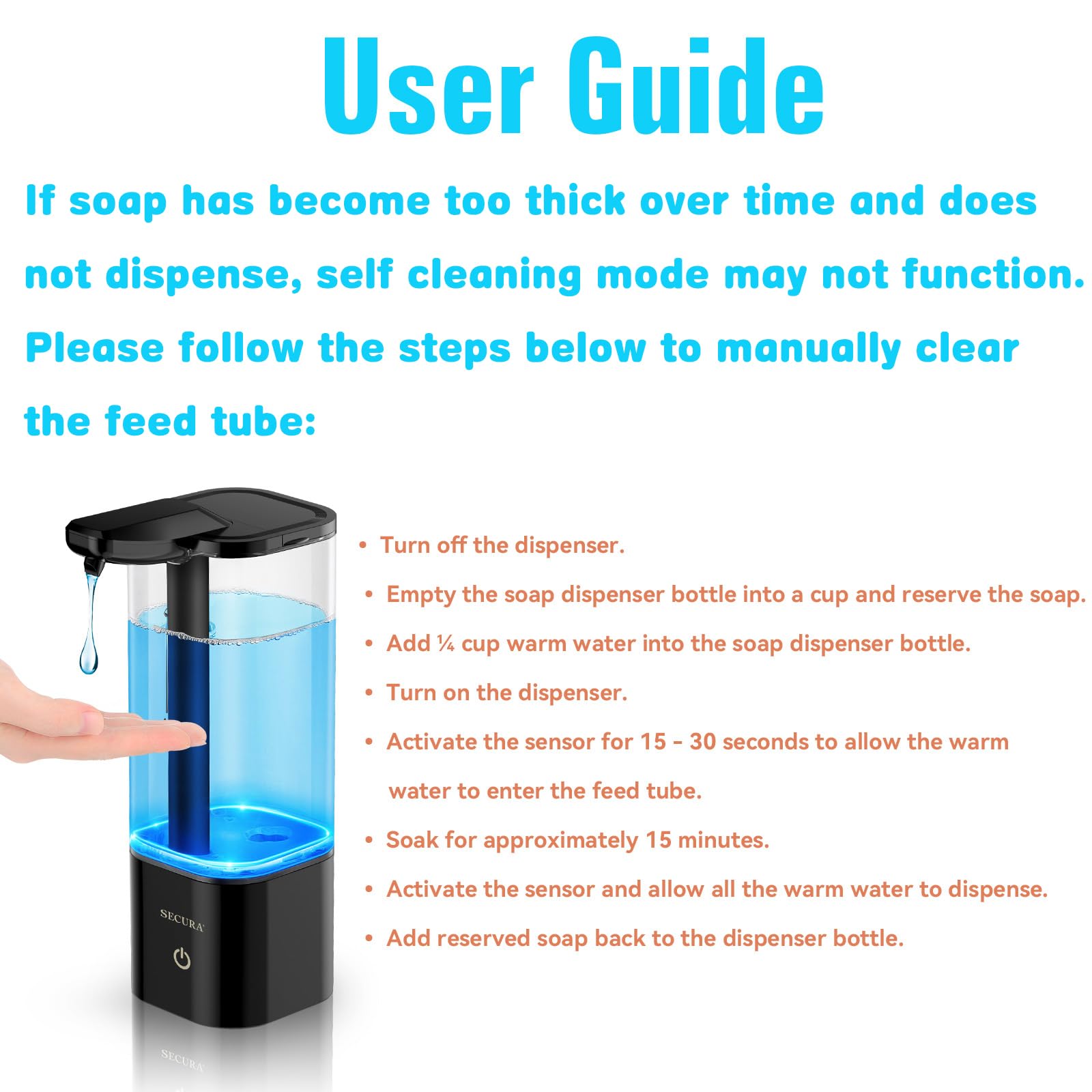 Secura Dispensador automático de jabón, Negro, 550 ml