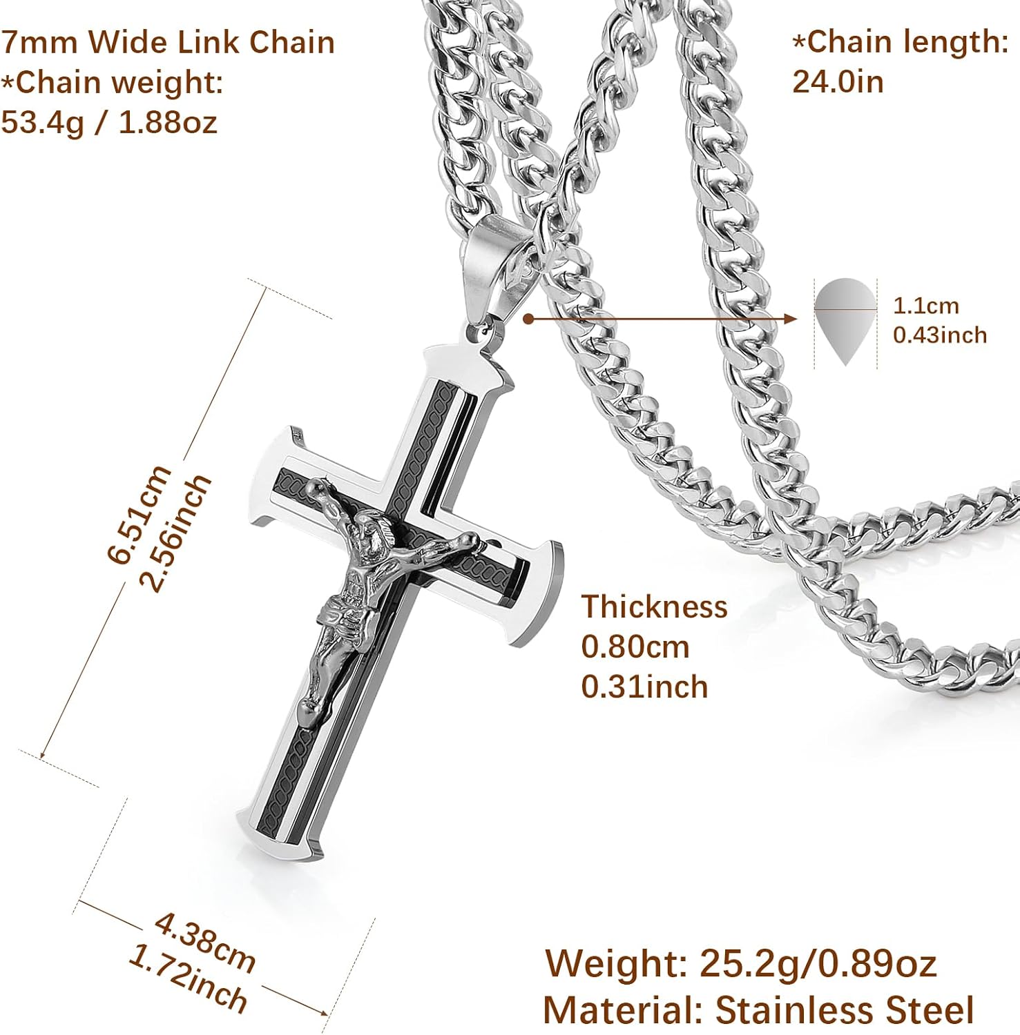 HZMAN Jesus Cross Necklace for Men Stainless Steel Large Crucifix Cross Necklace Pendant Christian Jewelry Gift with 24Inch Cuban Chain - Image 5