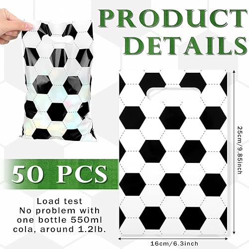 Miniatura 2 de Sinmoe 50 bolsas de golosinas de fútbol, bolsas de plástico para regalos de fiesta de fútbol, suministros de fiesta deportiva para decoraciones de