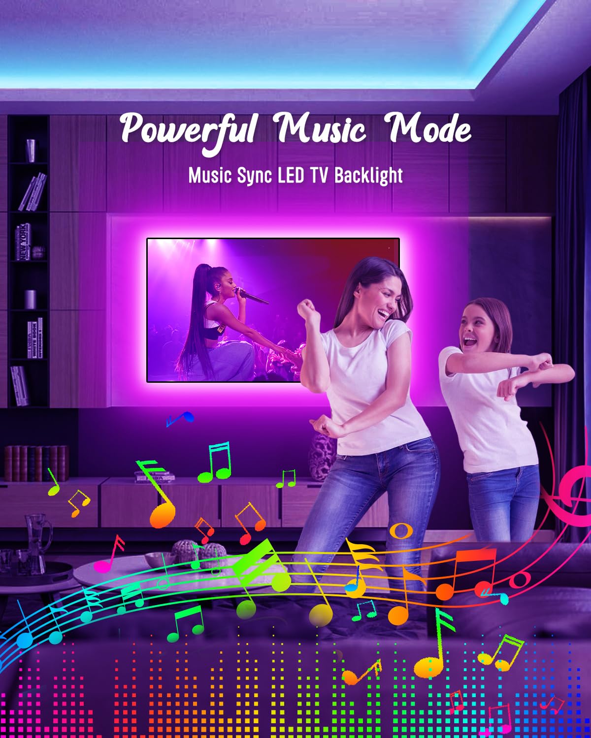 LED Lights for TV Led Backlight, 16.4ft LED TV Backlights for 45-75 inch USB TV Behind Lighting Color Changing RGB TV Led Light Strip with Remote Music Sync Bluetooth APP Control for Bedroom Gaming