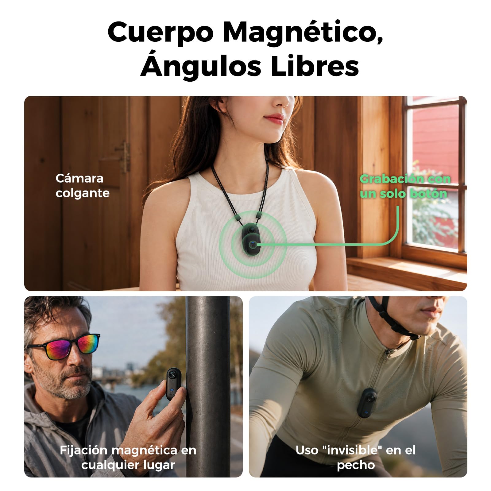 Zeerkeer - Mini Cámara de Acción con Lente Gran Angular de 120°, 1080p, Cámara Deportiva con Cordón Magnético, Clip de 360°, para Casco, Bicicleta, Motocicleta, Deporte al Aire Libre